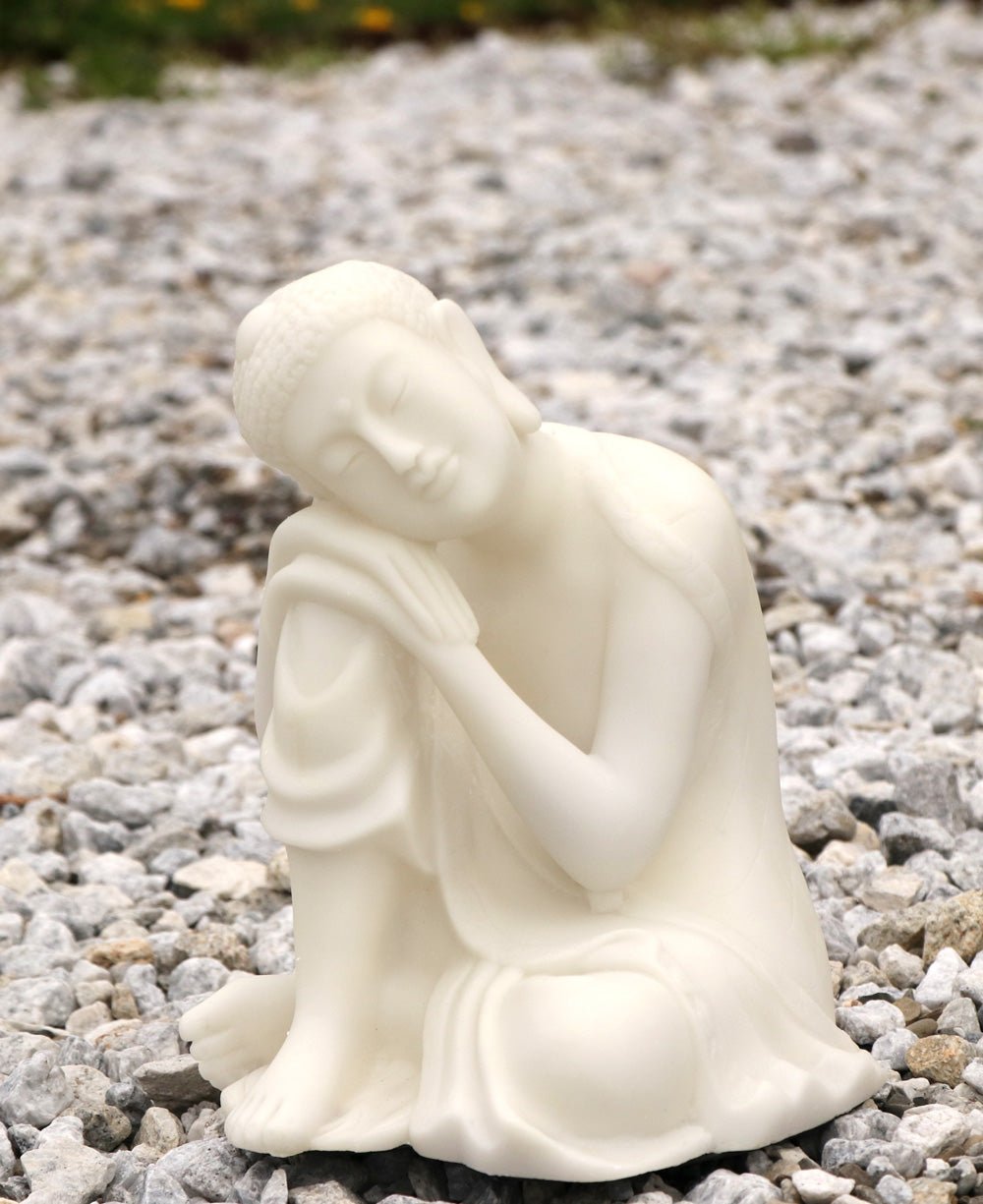 Resting Buddha Statue in Pearl White Finish, Indoor Outdoor、mySite、topwebapps