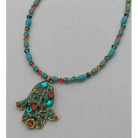 Michal Golan Green Swarovski Crystal and Glass Hamsa Necklace、mySite、topwebapps