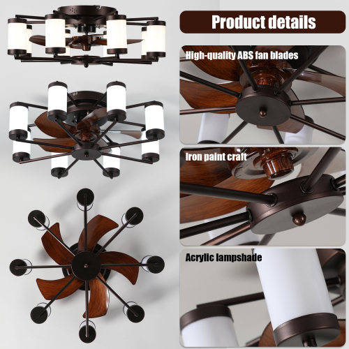 21.7 inch Ceiling Fan Light - Windmill-shaped Flush Mount Ceiling Fan with Light with Remote Control and Timer,Black、、eastwooduniform