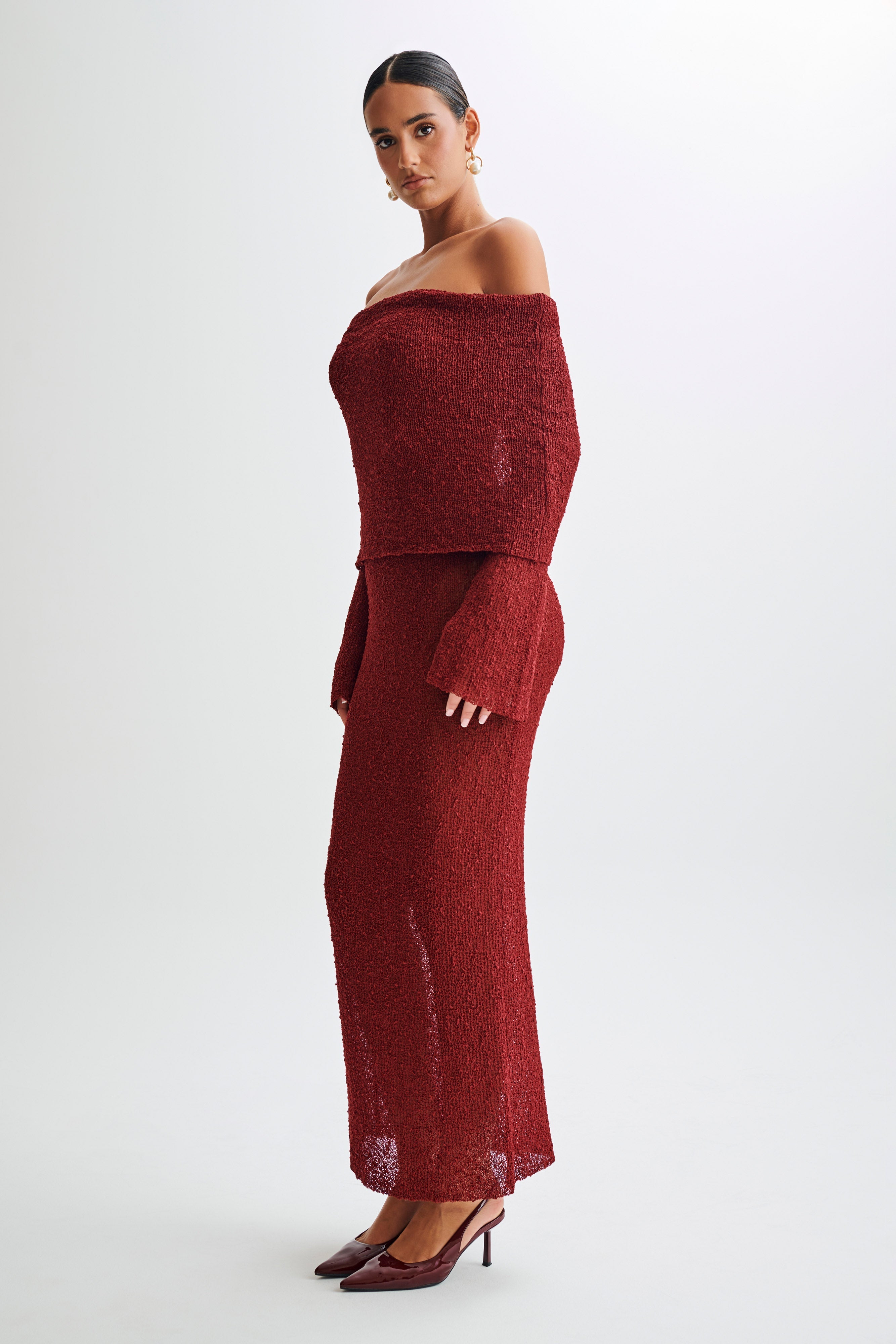 Marisol Off Shoulder Boucle Maxi Dress - Plum、mySite、solidvoid