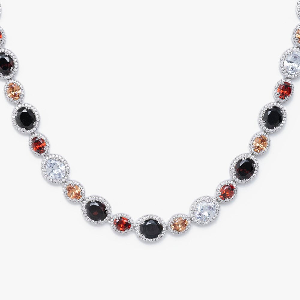 Multi Gemstone Oval Cut Halo Moissanite Chain、mySite、hinf8tx79