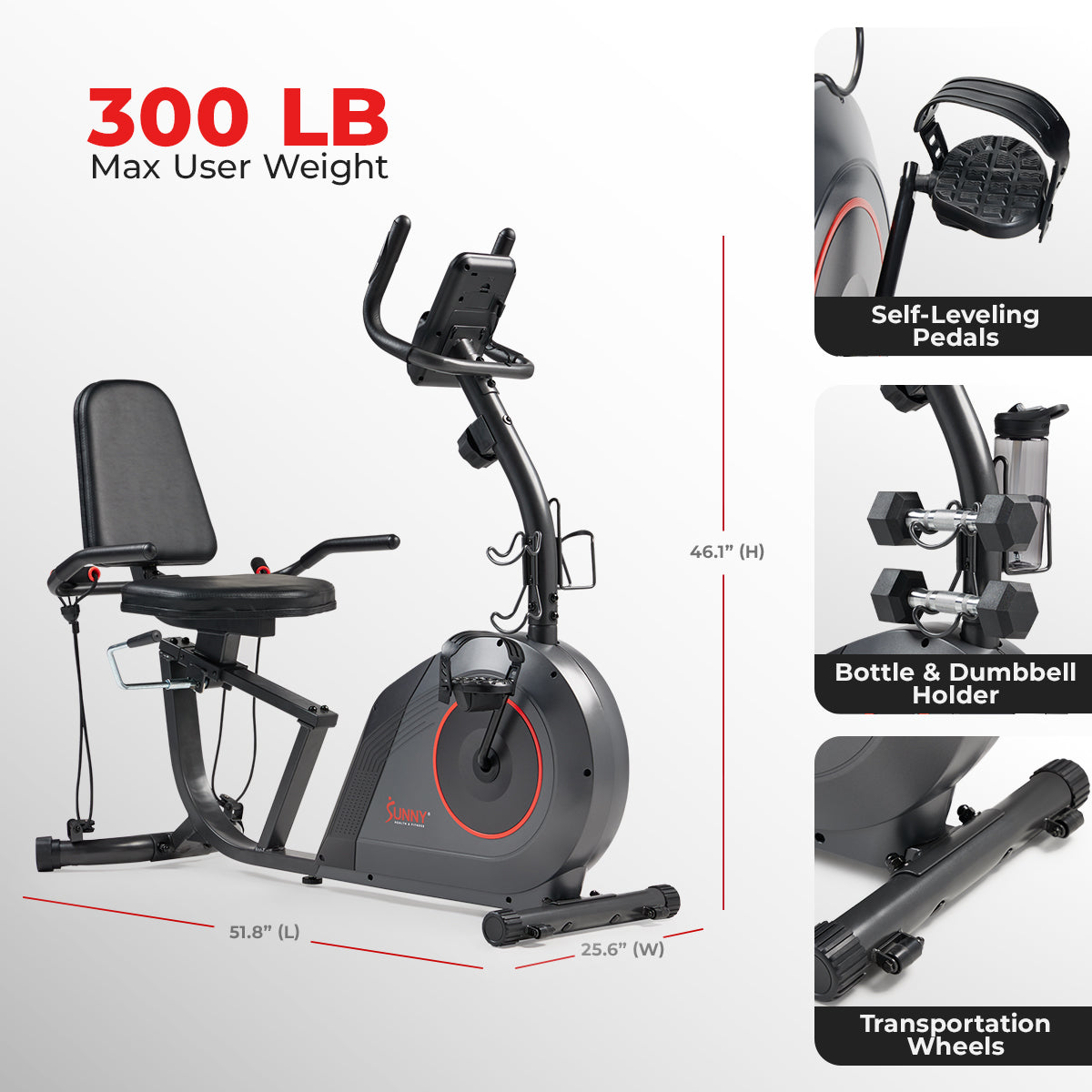  16-Level Smart Magnetic Resistance Recumbent Bike with Workout Bands、mySite、ghnorth