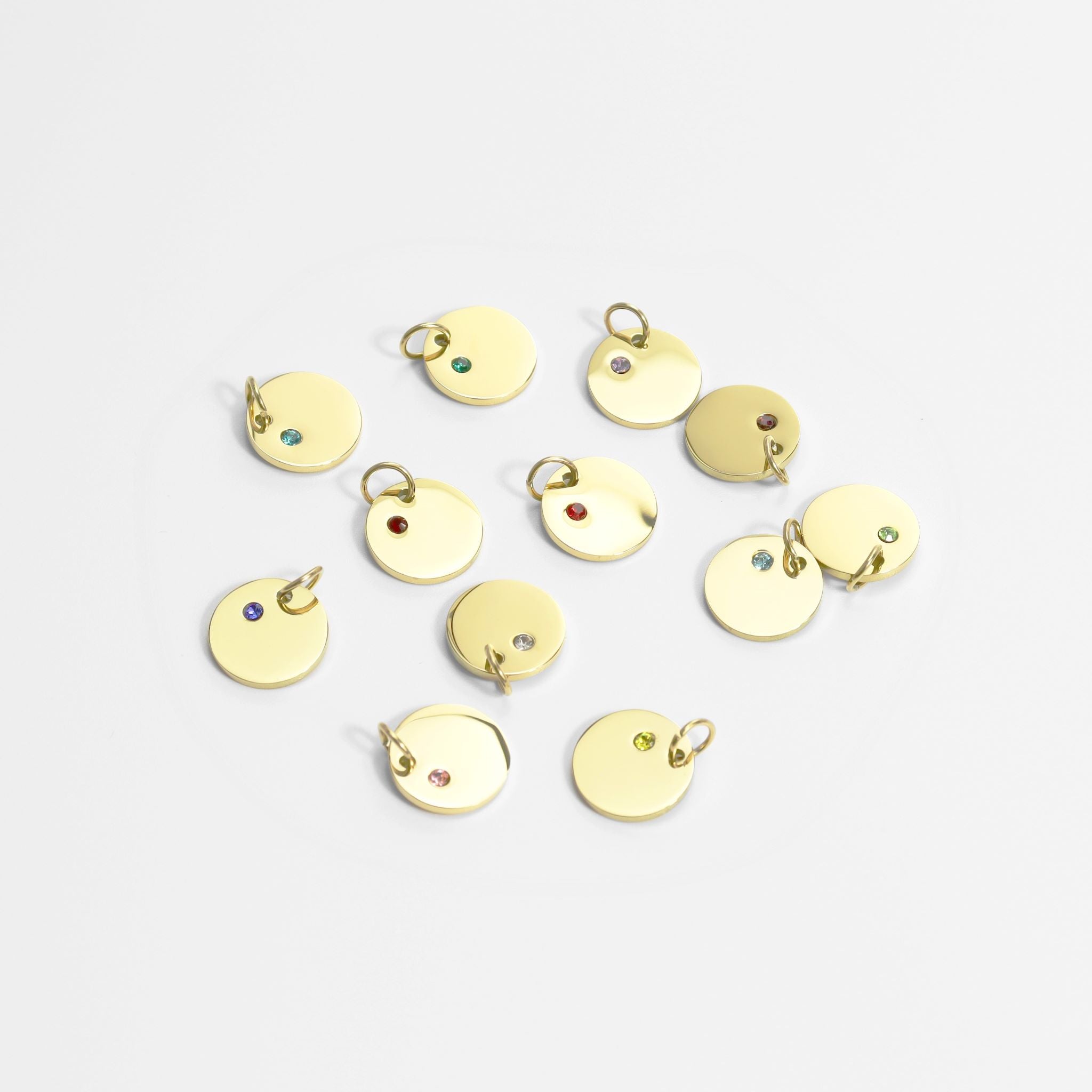 18K Gold PVD Stainless Steel CZ Birthstone Blank Circle Charm / SBB0320、mySite、dreamappss