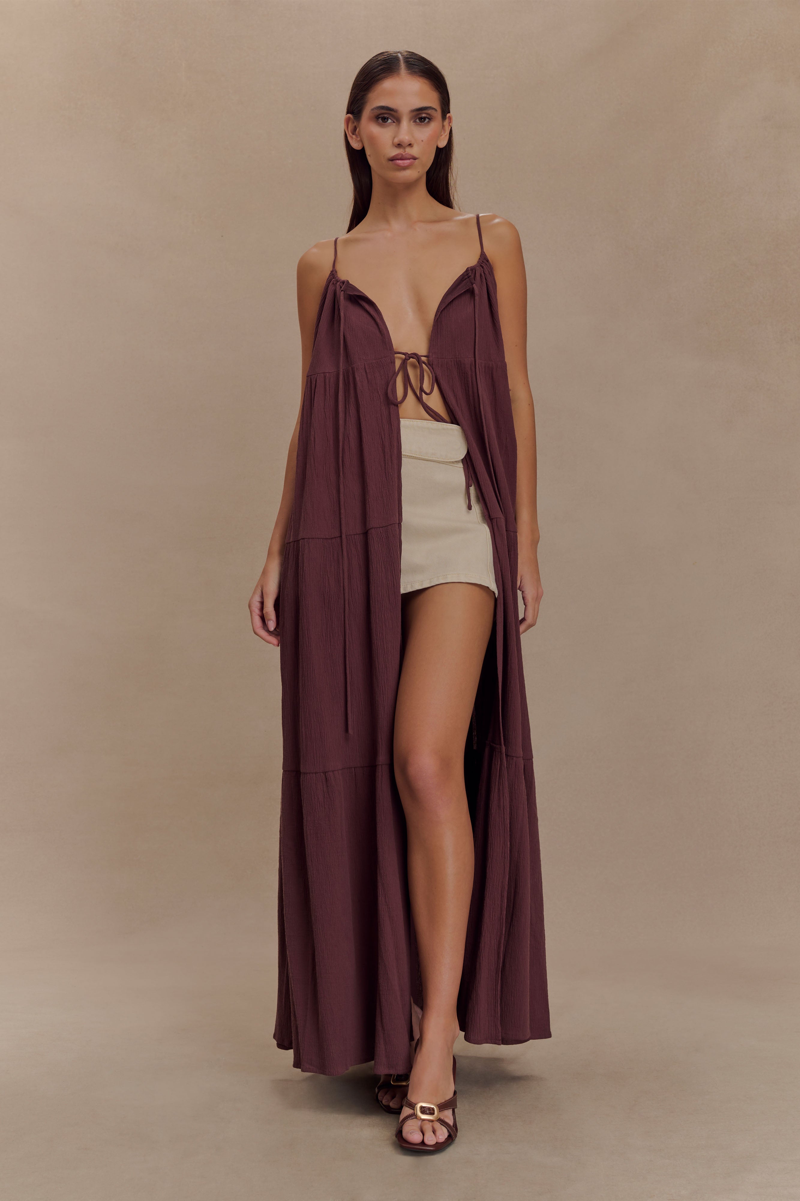 Lenny Front Tie Top - Chocolate、mySite、solidvoid