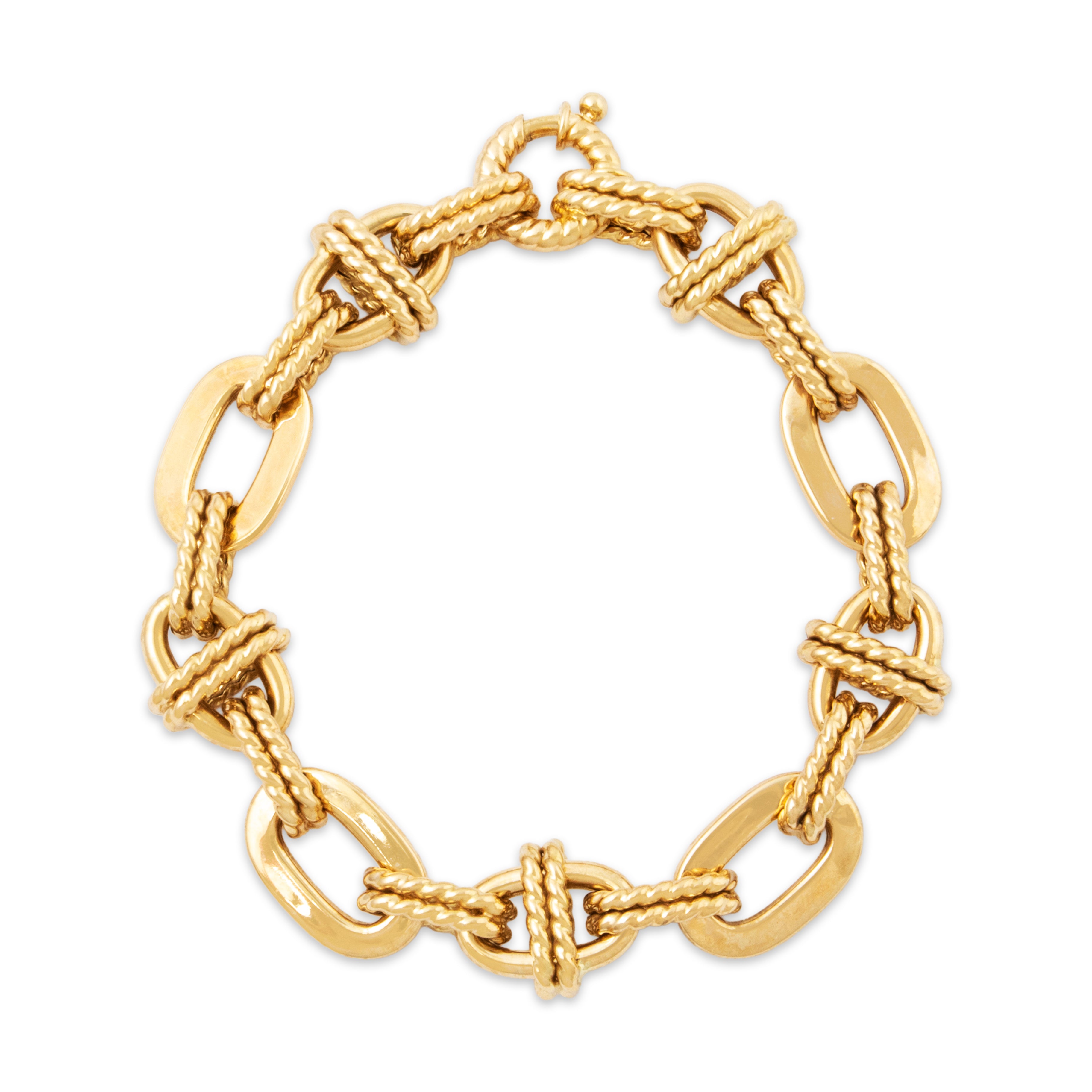 Vintage Italian 14k Yellow Gold Textured Cable Link Bracelet 7、mySite、hinf8tx79