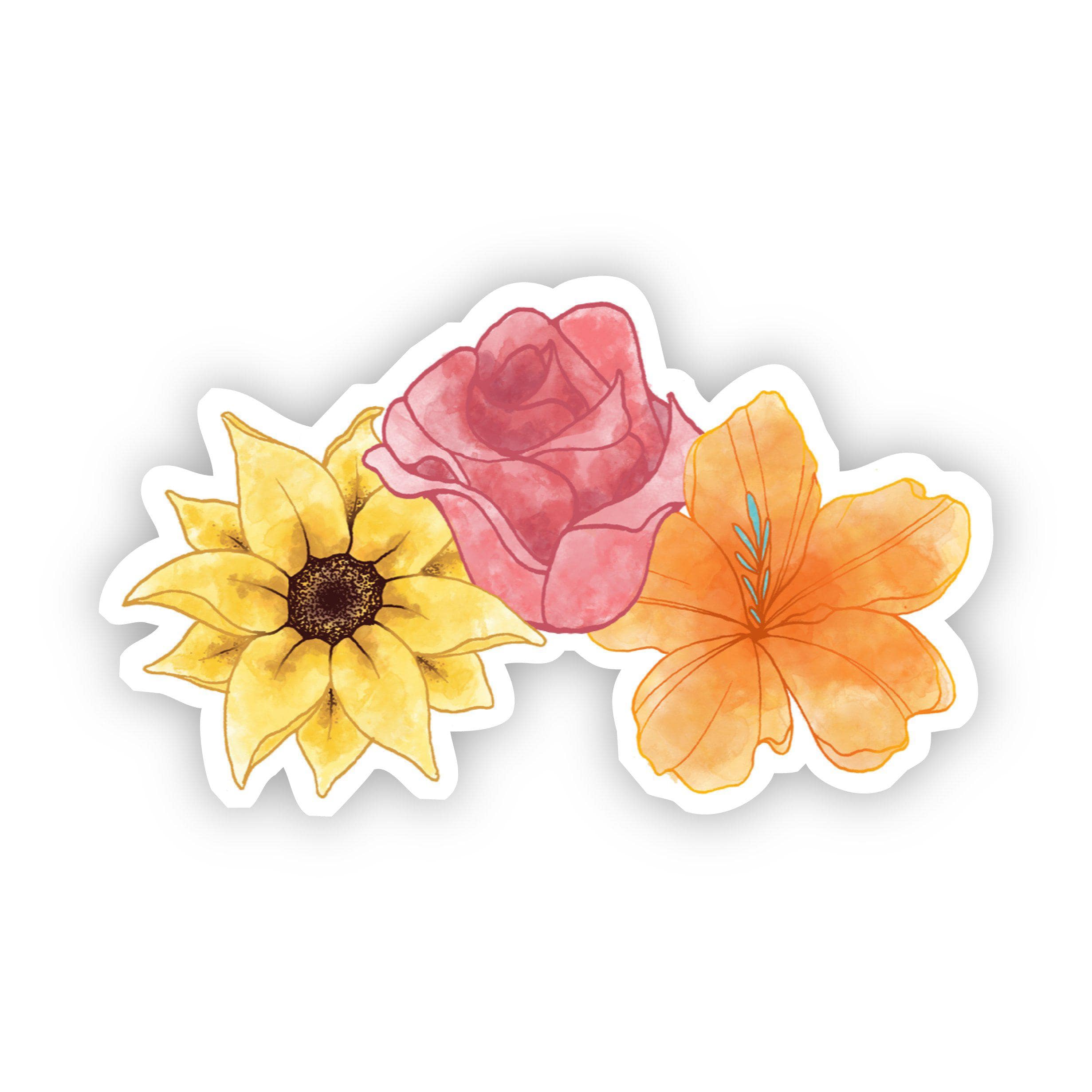  Sunflower, Rose, Lily Watercolor Sticker、mySite、elrpsem3k