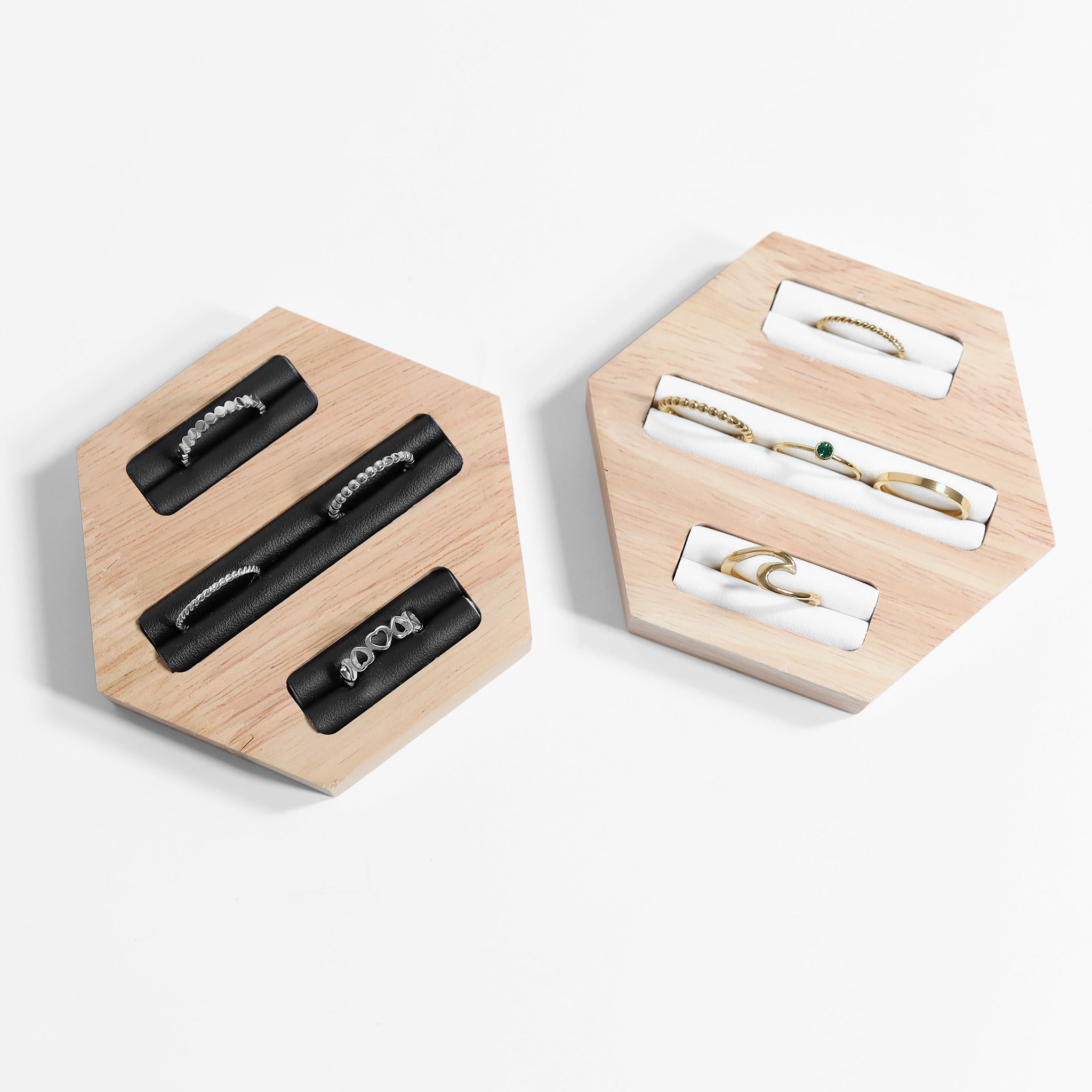Natural Wood & Leather Hexagon Ring Display / DSP0021、mySite、dreamappss