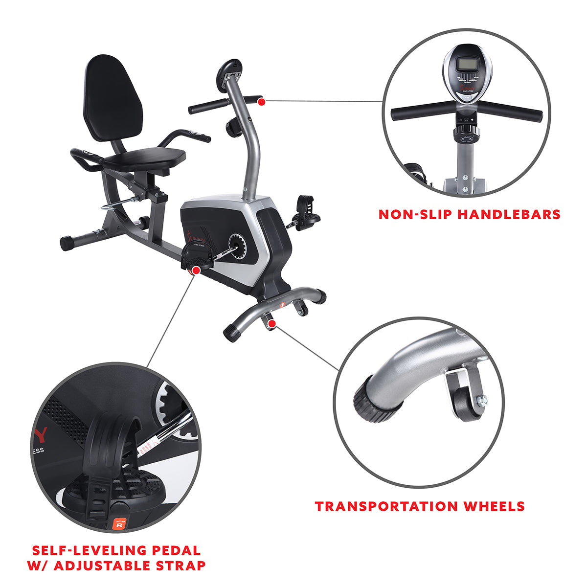  Magnetic Recumbent Exercise Bike, 300 lb Capacity & Adjustable Seat、mySite、ghnorth