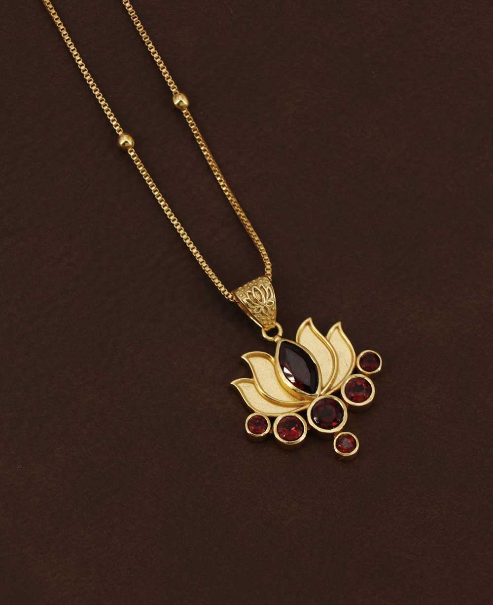Garnet Gemstone Gold Plated Lotus Necklace、mySite、topwebapps