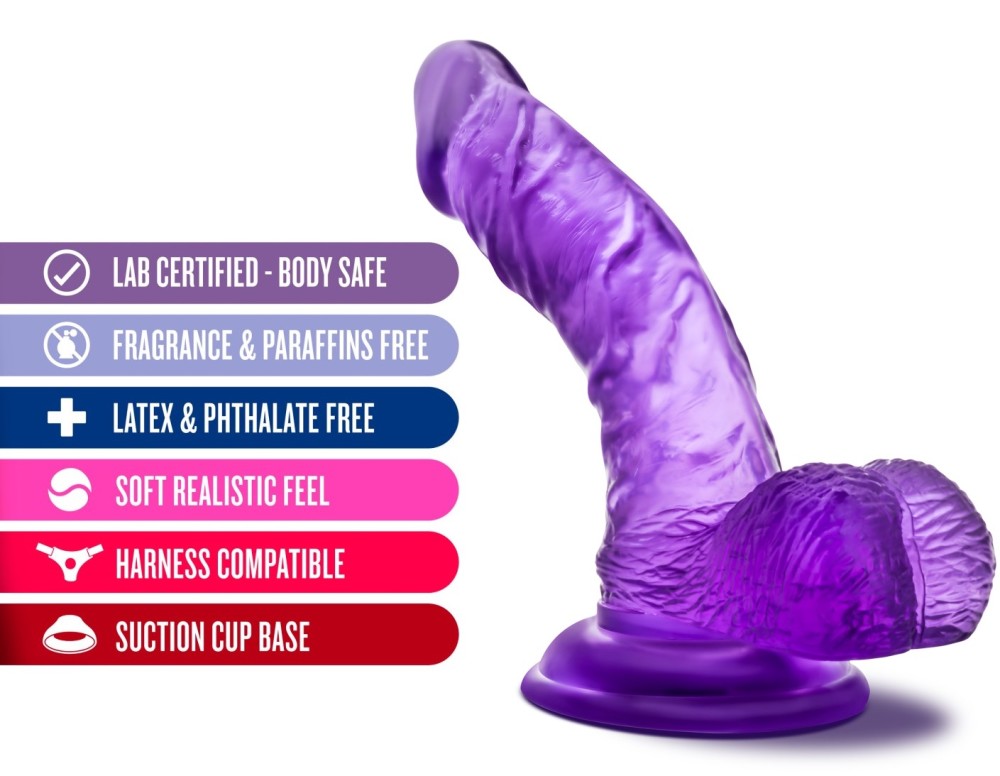 B Yours By Blush® | Sweet N' Hard 8 Realistic Curved G-Spot Purple 6.5-Inch Long Dildo With Balls & Suction Cup Base、mySite、bottomscart