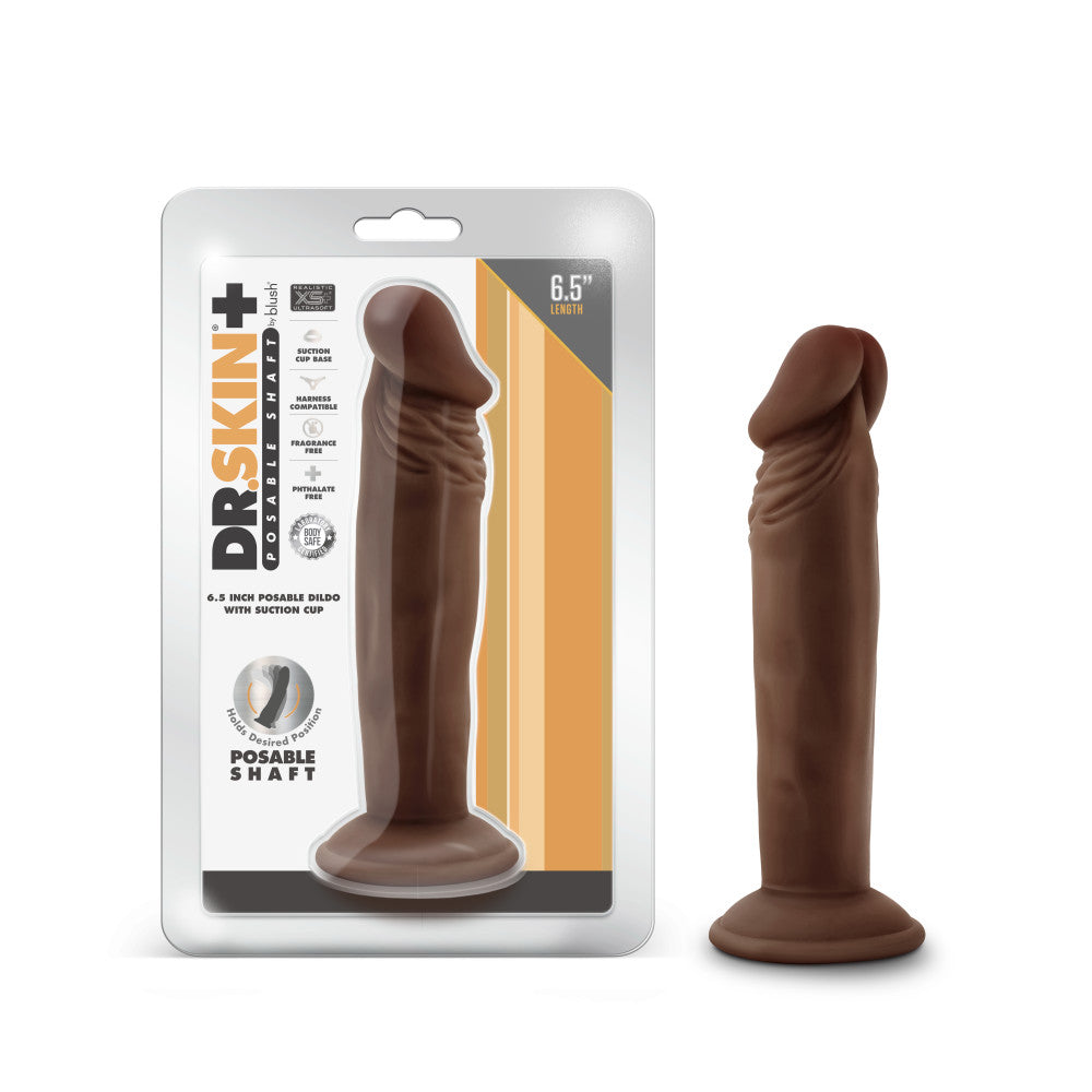 Dr. Skin Plus By Blush® | Realistic Chocolate 6.5-Inch Long Soft Yet Erect & Posable Dildo With Suction Cup Base、mySite、bottomscart