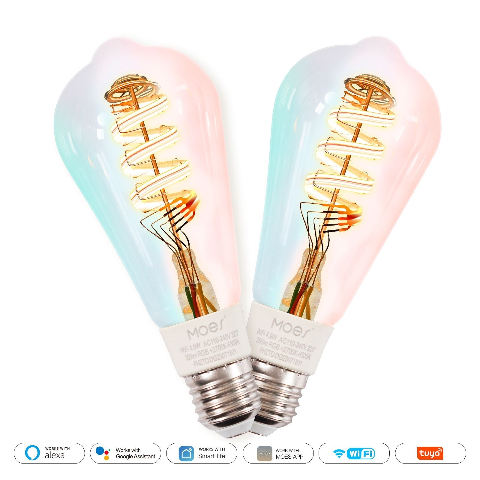 WiFi E27 Smart Edison LED Light Bulbs 16 Million RGB Color Changing 2700K-6500K Dimmable、mySite、fannypackpong
