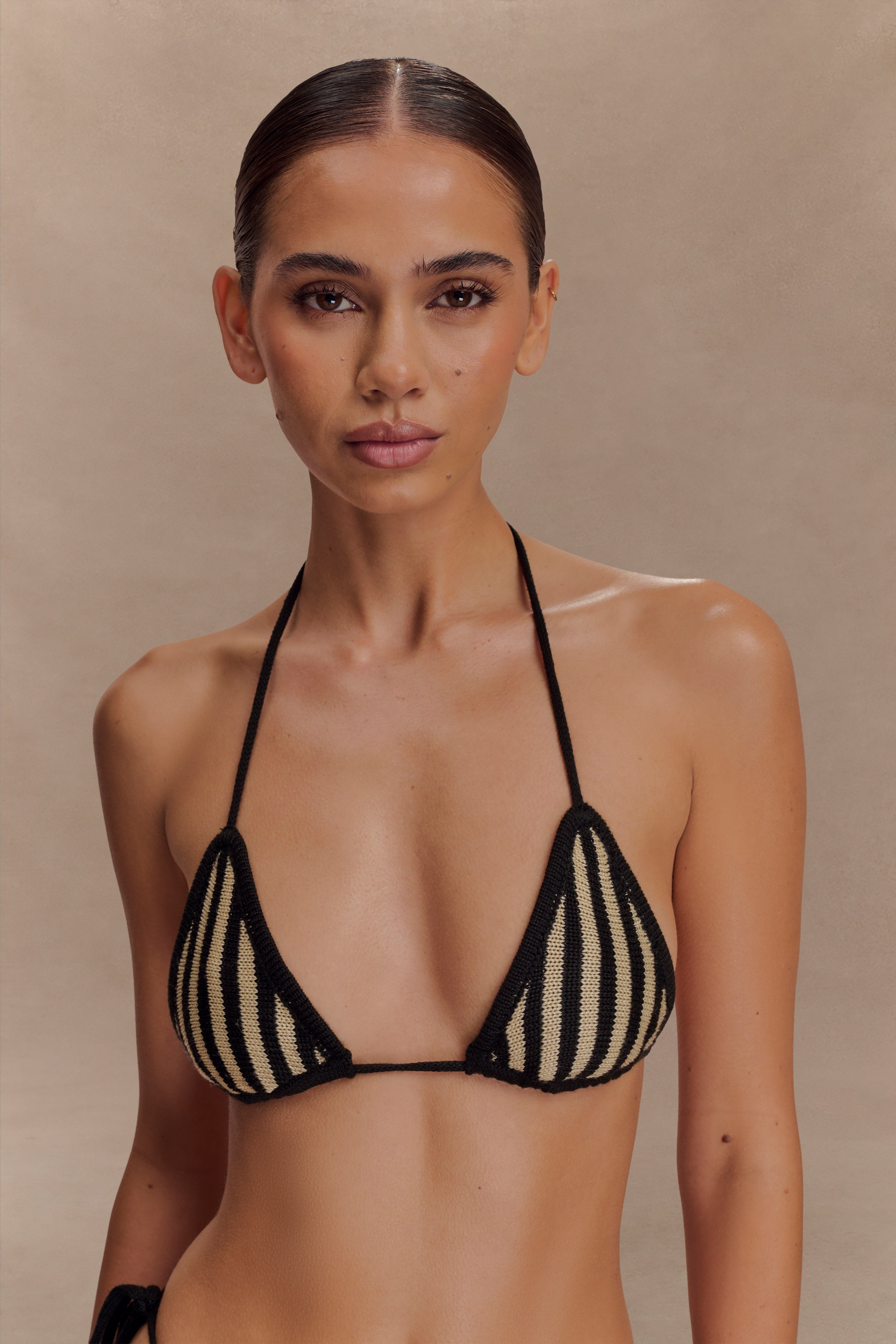 Corrie Crochet Tie Up Bikini Top - Black And Neutral Stripe、mySite、solidvoid