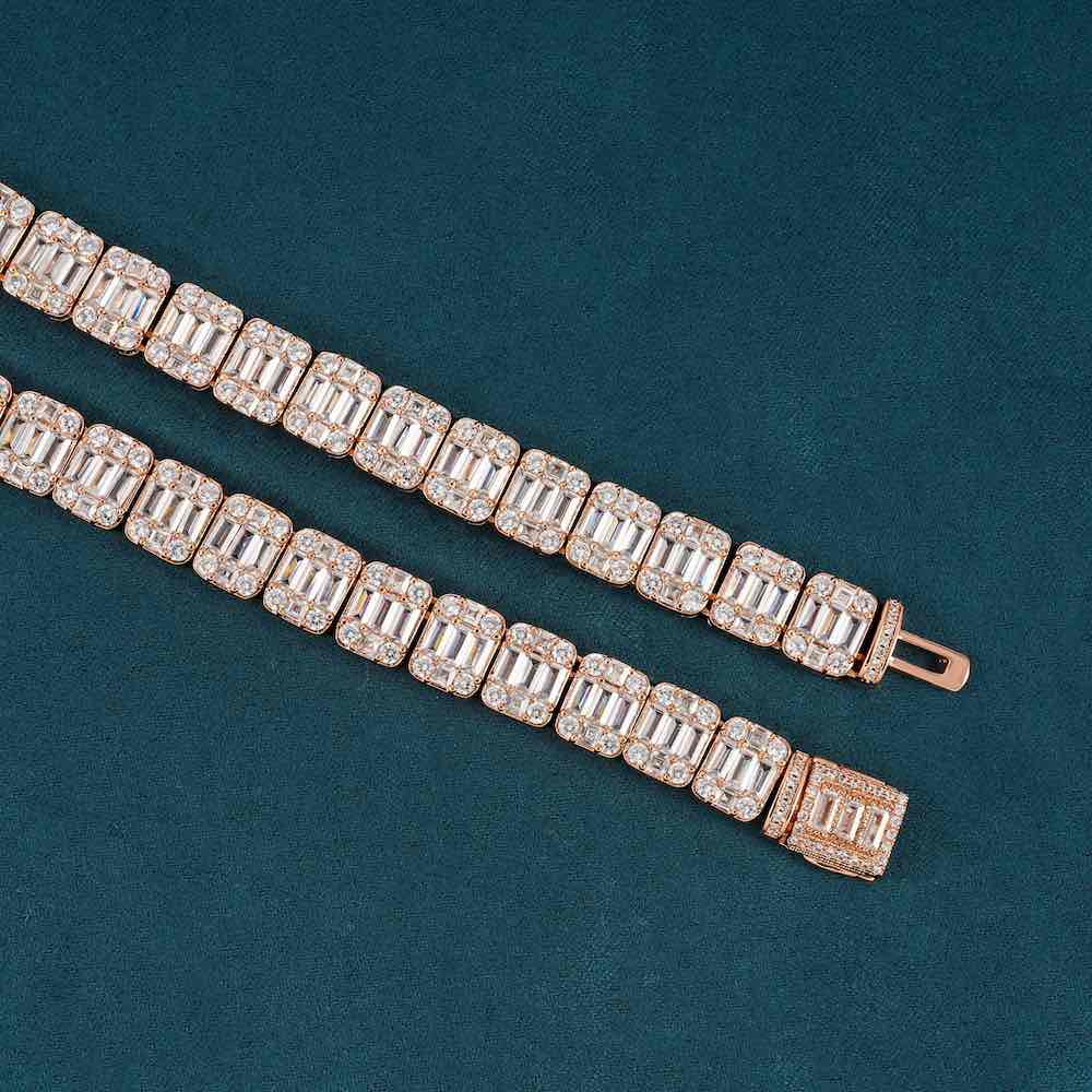 11MM Moissanite Clustered Baguette Tennis Chain 14K Gold、mySite、hinf8tx79