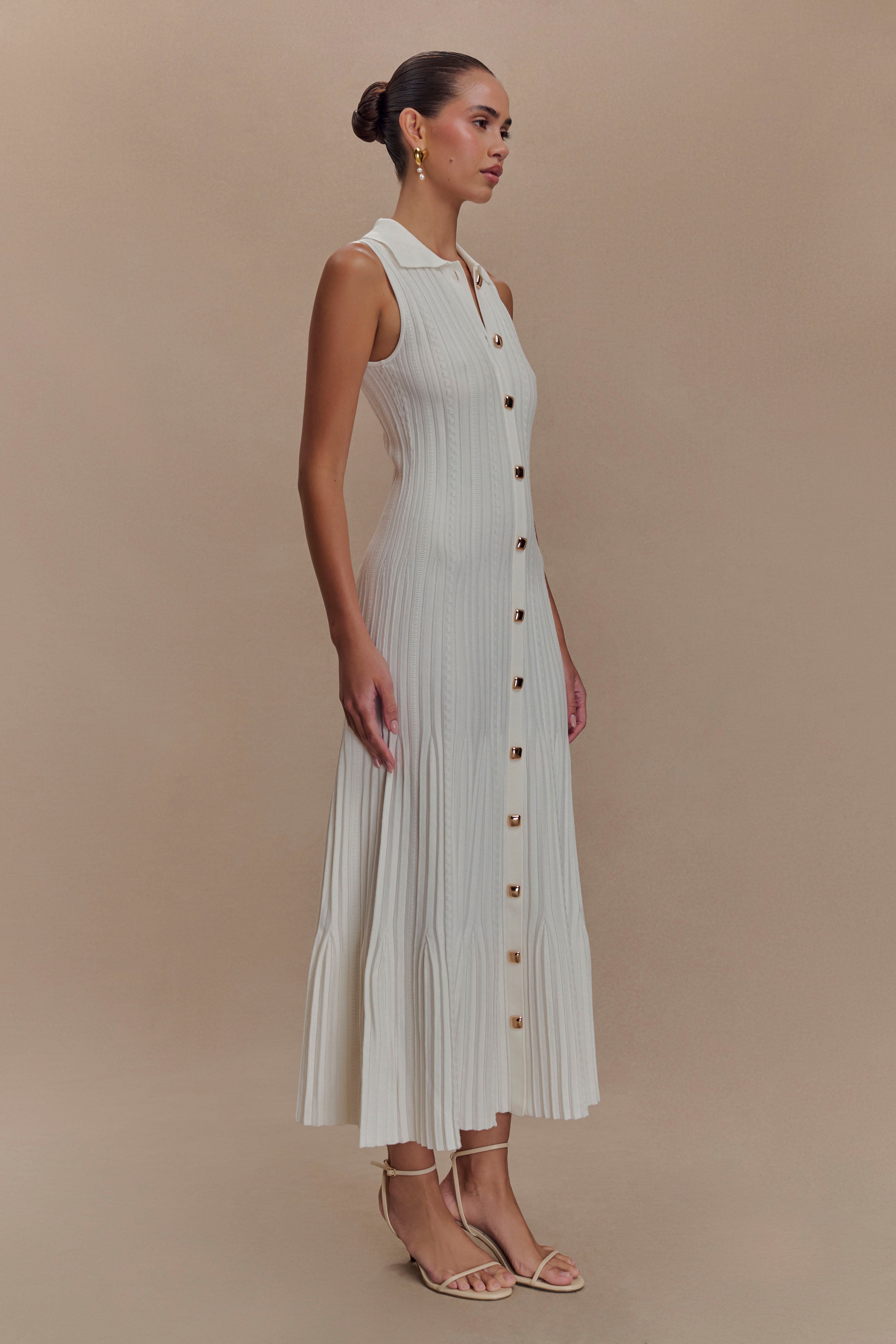 Margie Sleeveless Knit Midi Dress - White、mySite、solidvoid
