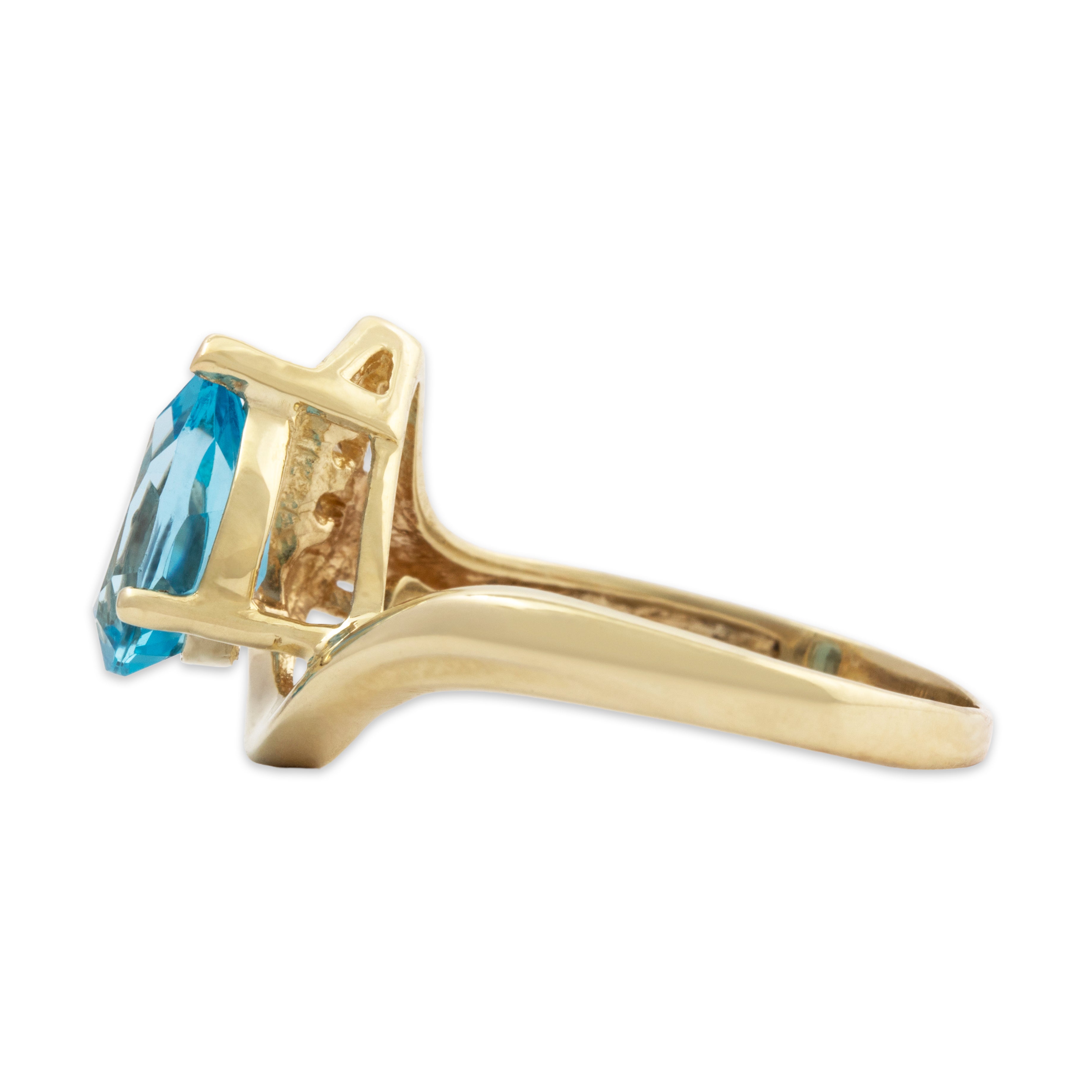 Vintage 10k Yellow Gold 1.5ct Blue Topaz Diamond Bright Pear Ring 7.25、mySite、hinf8tx79