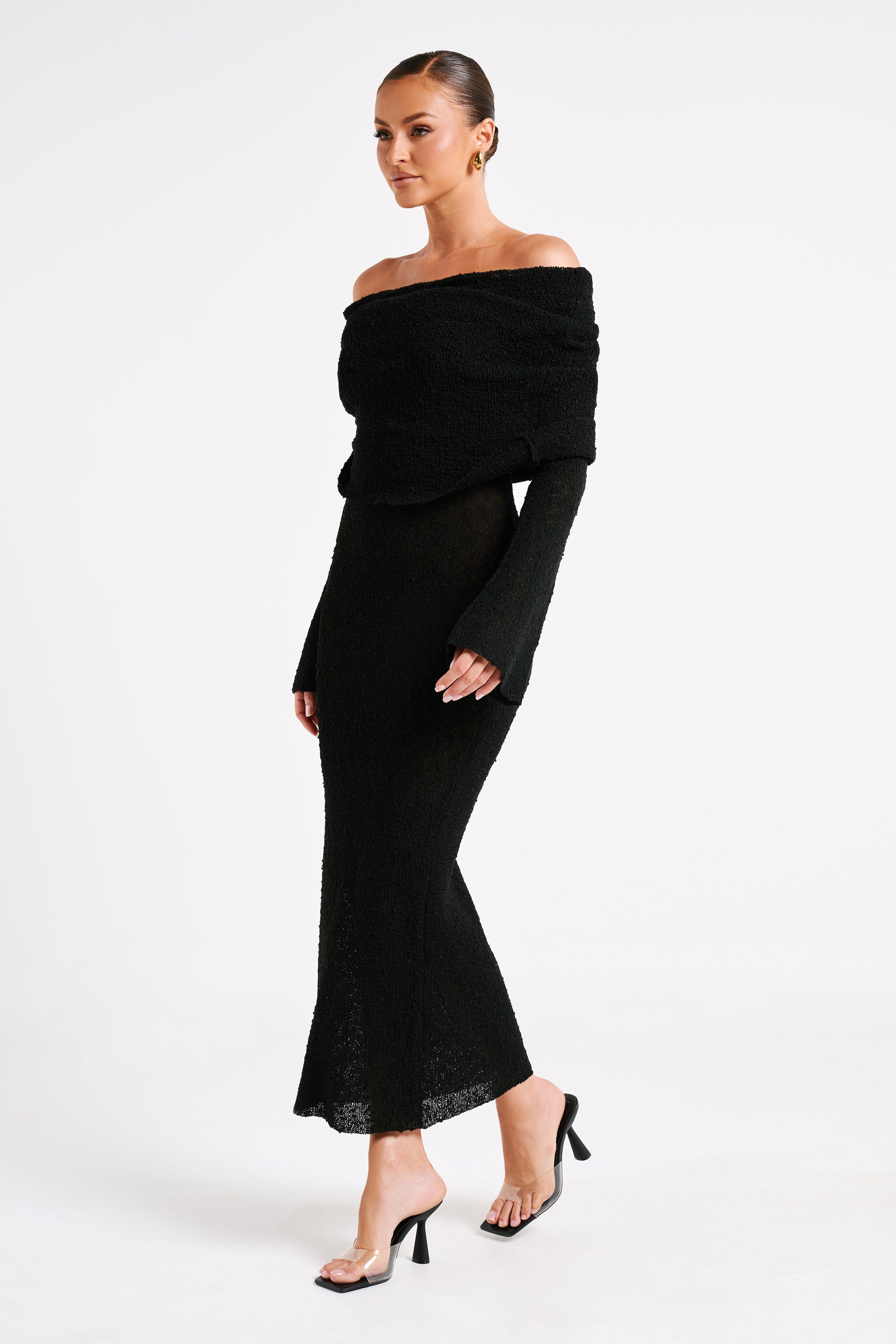 Marisol Off Shoulder Boucle Maxi Dress - Black、mySite、solidvoid