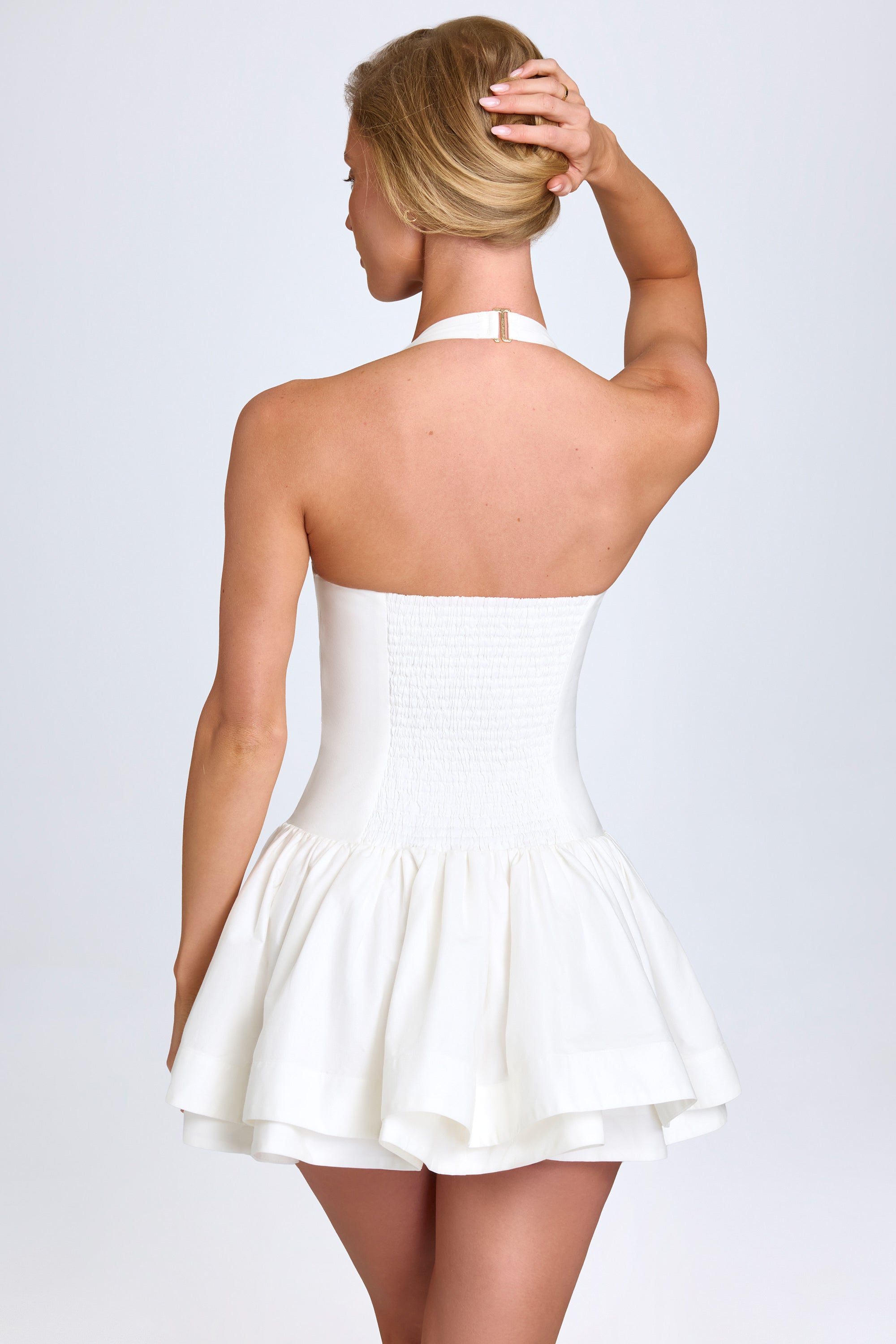 Ruched Halterneck Mini Dress in White、mySite、solidvoid