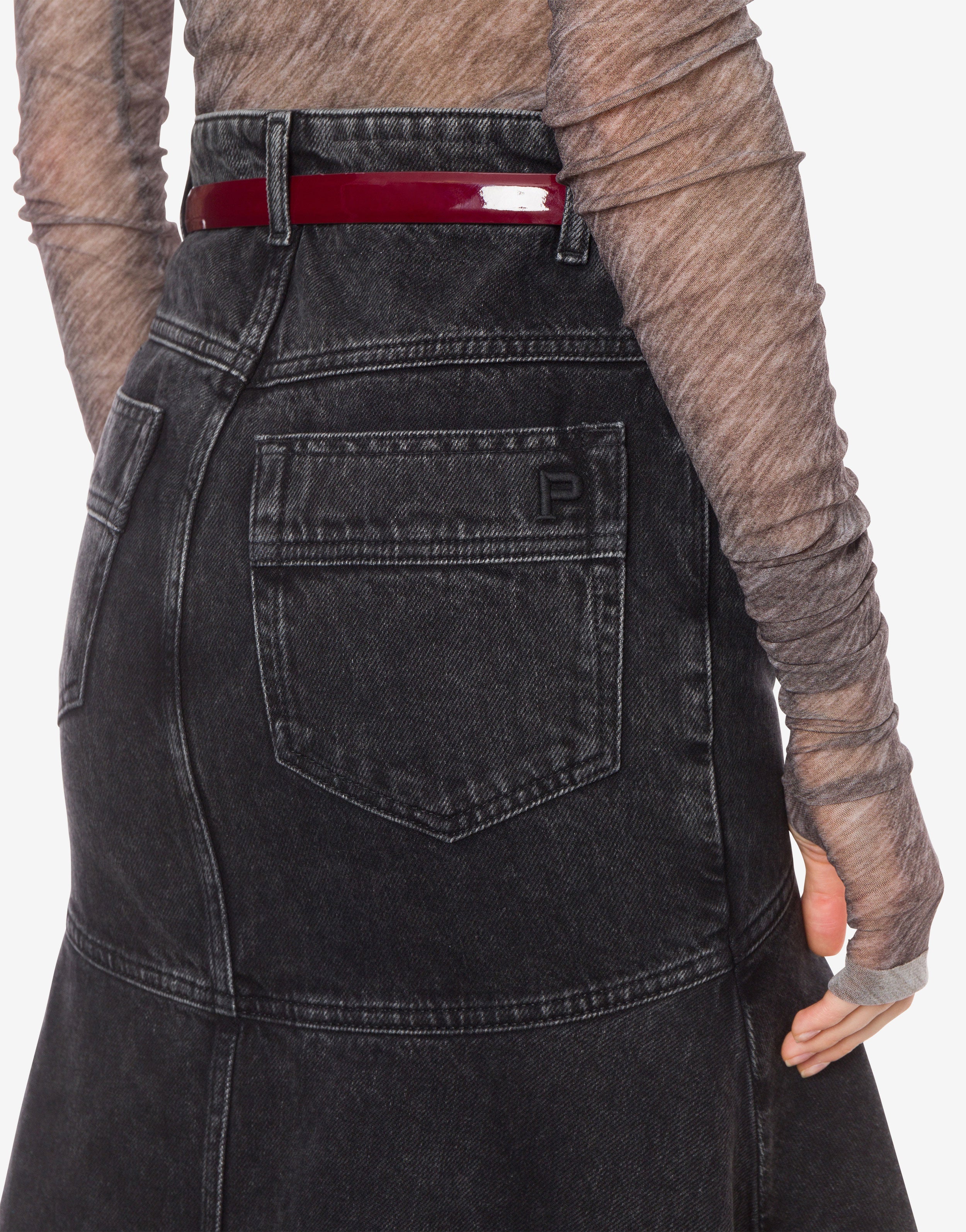 Gonna in denim nero con ricamo P、mySite、aoinhome