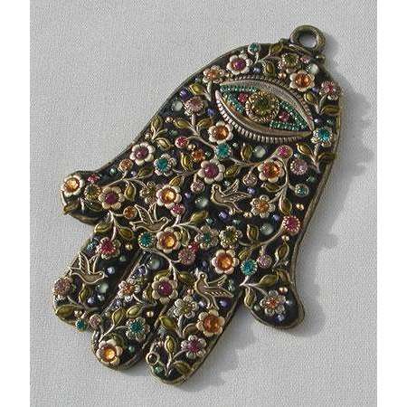 Michal Golan Black Floral Wall Hamsa with Swarovski Crystals、mySite、topwebapps