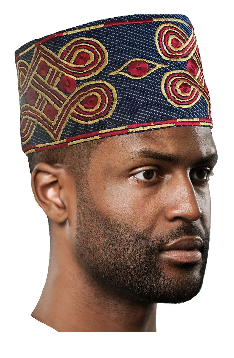 Navy-Blue-Embroidered-African-Hand-woven-Aso-Oke-Hat、mySite、solidvoid