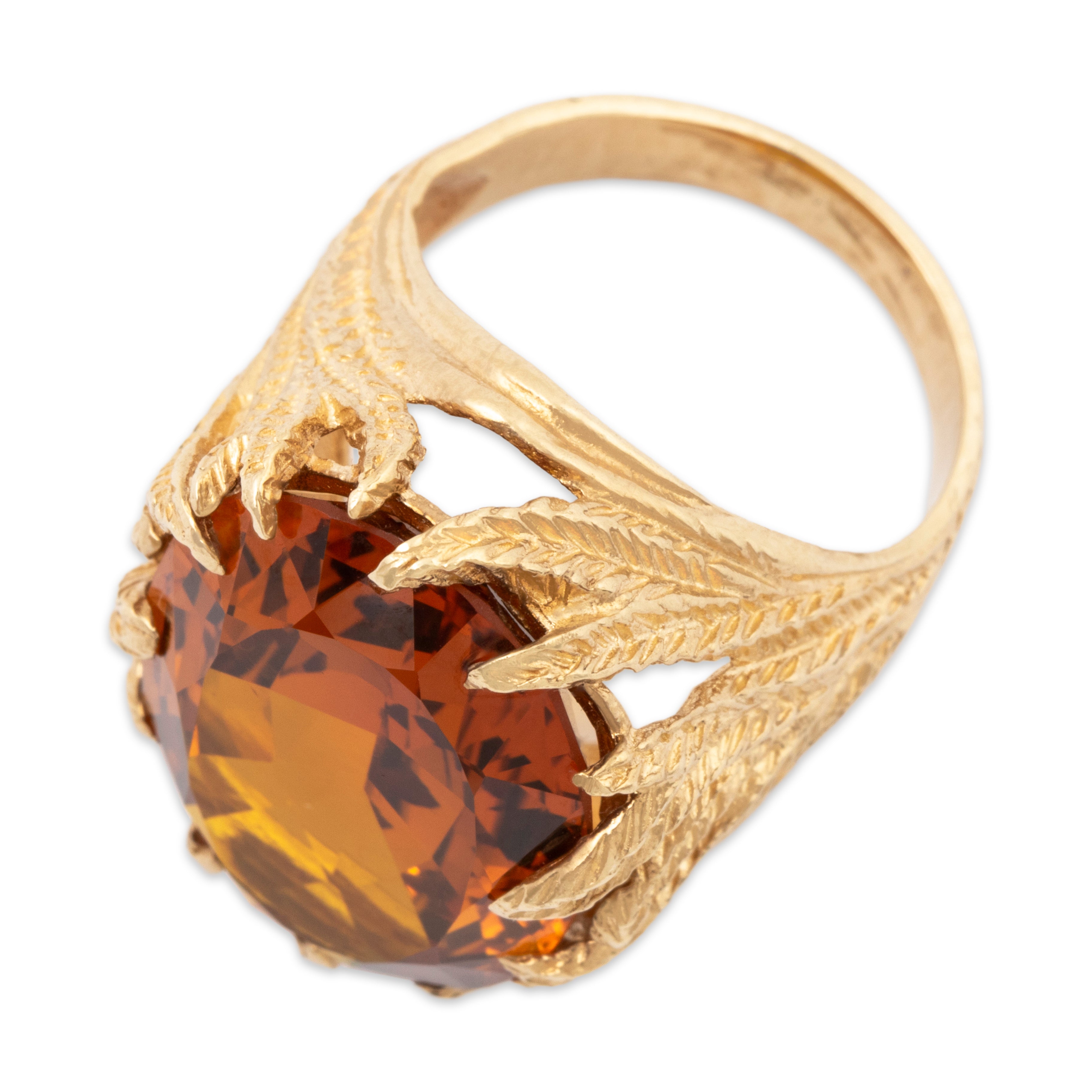 Vintage Large 10k Yellow Gold 19ct Yellow Synthetic Sapphire Brutalist Ring、mySite、hinf8tx79