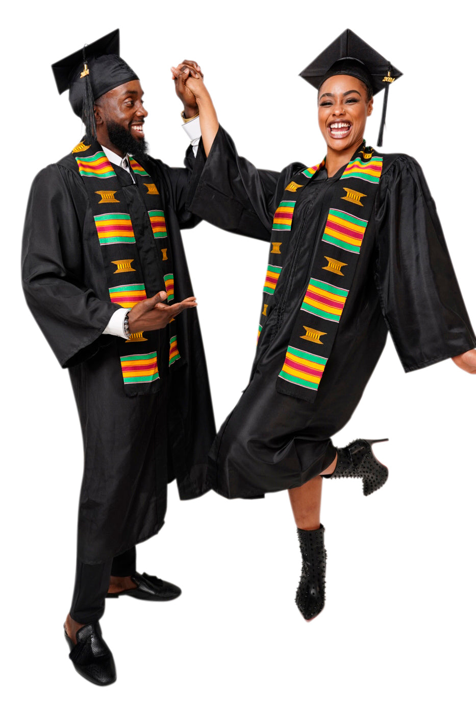 Black and Gold Hand Woven Kente Cloth Graduation Stole / Sash DP2169BLK、mySite、solidvoid