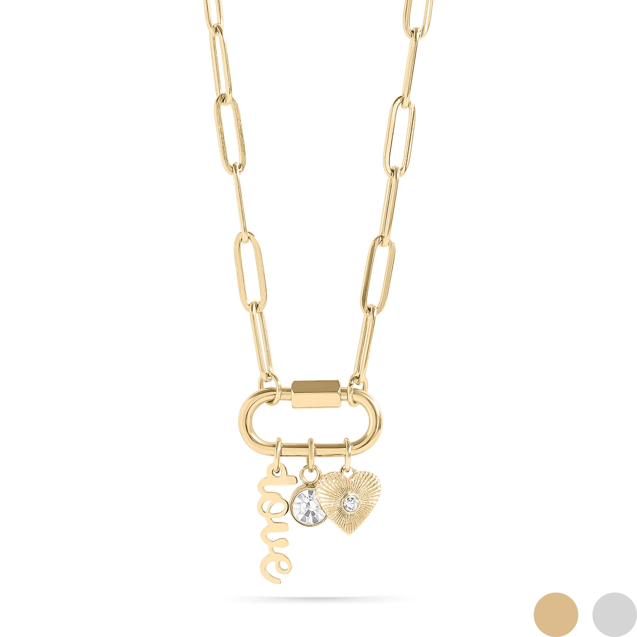 18K Gold PVD Stainless Steel Carabiner Love Charm Paperclip Necklace / CHN0047、mySite、dreamappss