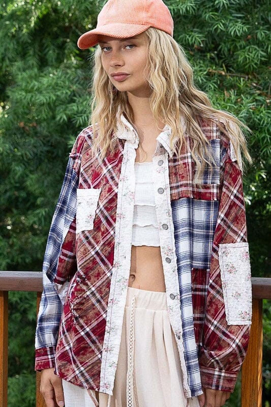POL Patchwork Plaid Button Up Shirt、mySite、camillekostekn