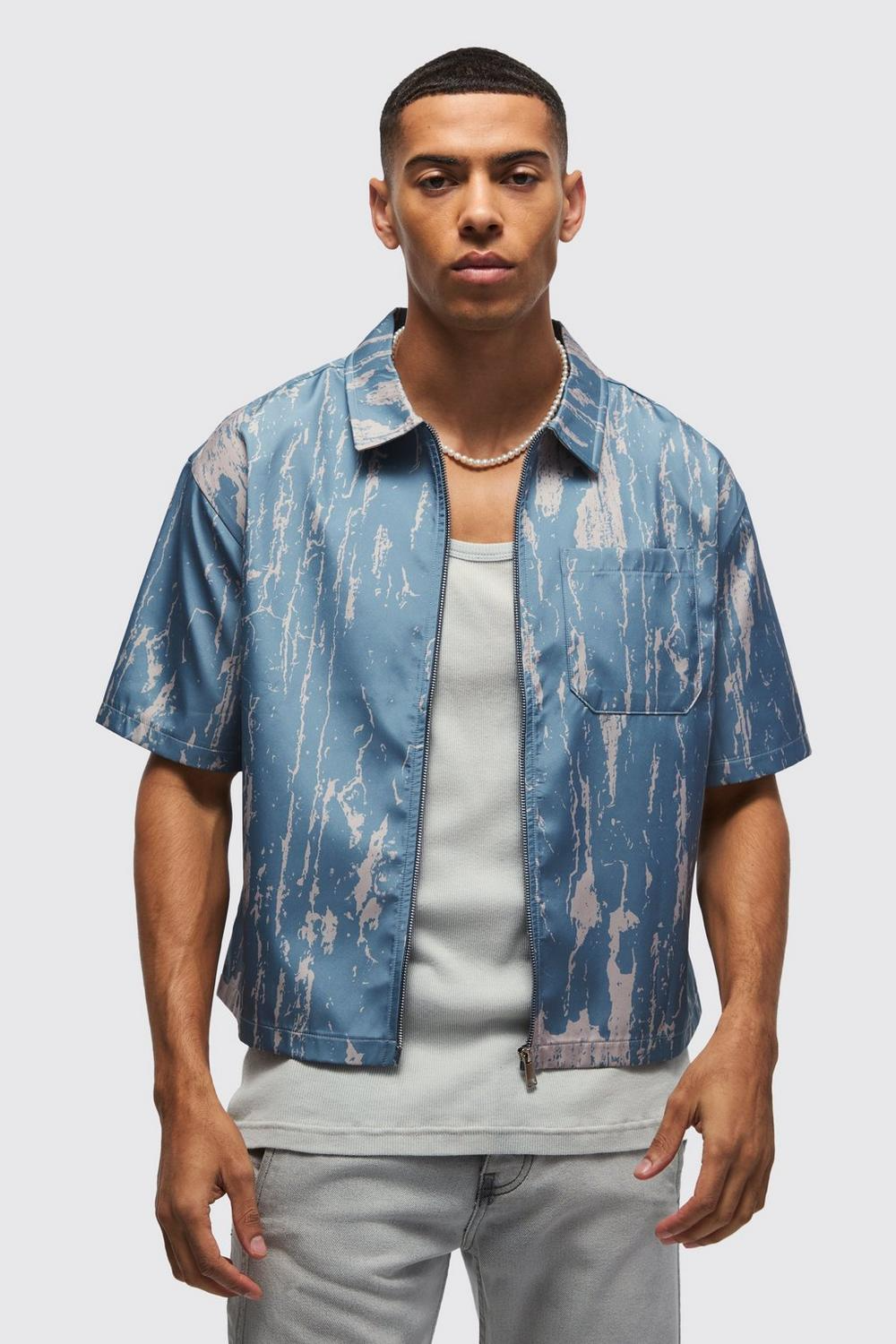  Boohooman Oversized Abstract Boxy Shirt Light Blue、mySite、justintrudeaud