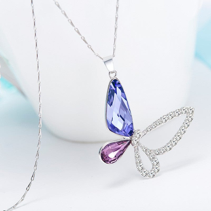 Butterfly Necklace & Charm Asymmetric Sterling Silver with Swarovski Crystal, Gorgeous!、mySite、g9winljtr