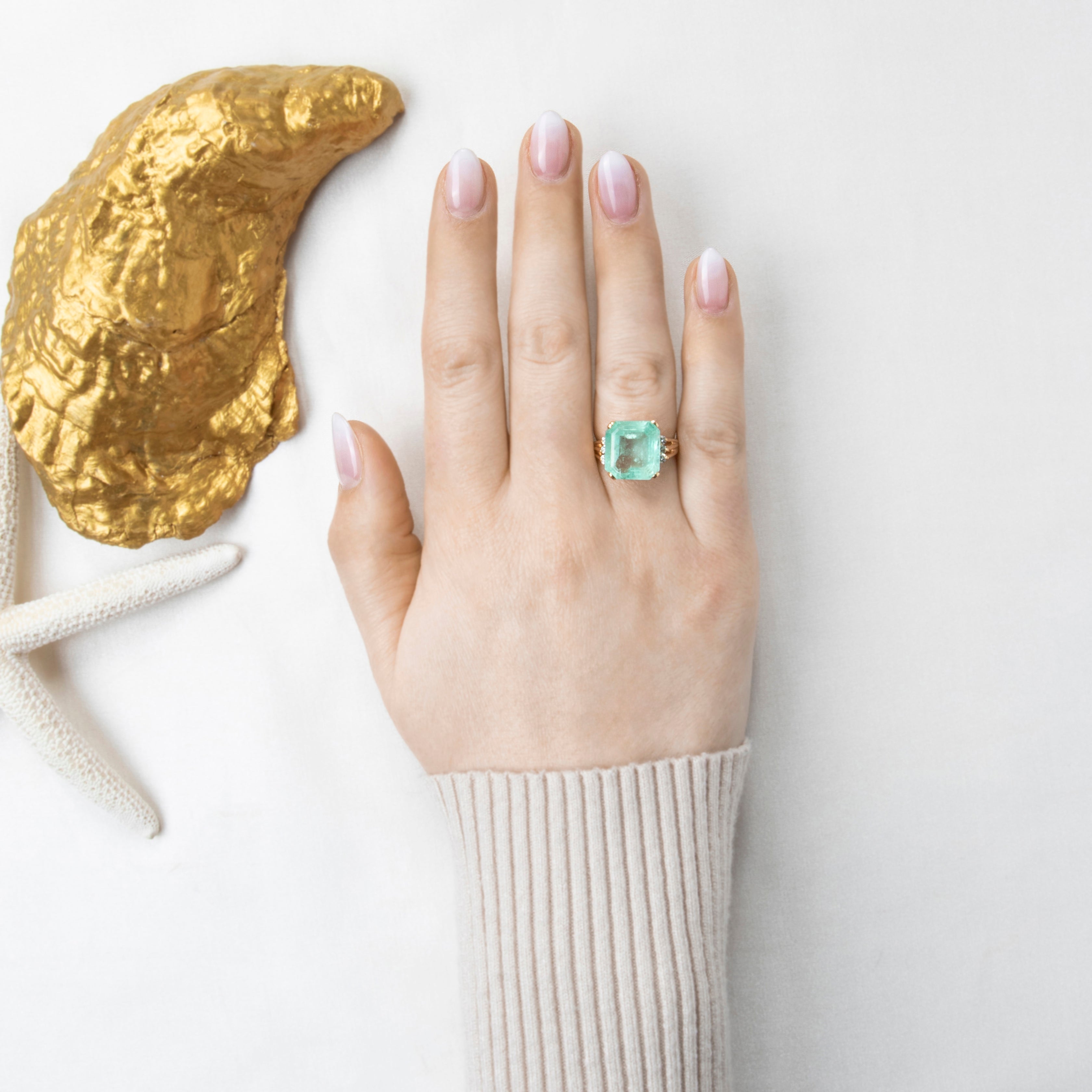 Vintage 14k Yellow Gold 4.4ct Emerald .21cttw Diamond Cocktail Ring 6.75、mySite、hinf8tx79