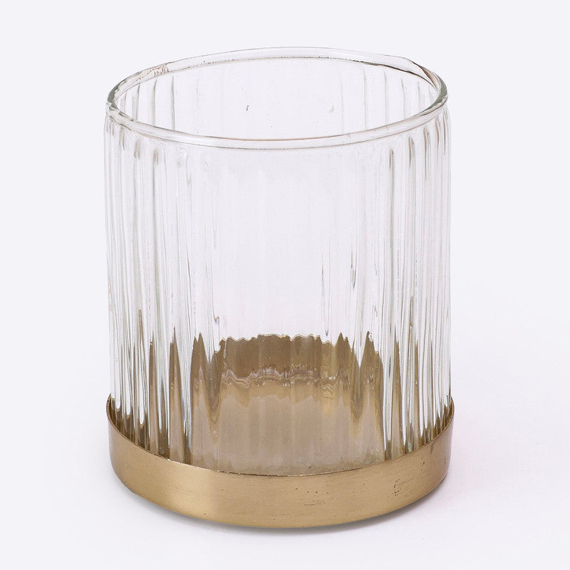 Glass Tealight Candle Holder | Clear & Gold | Set of 2、mySite、camillekostekn