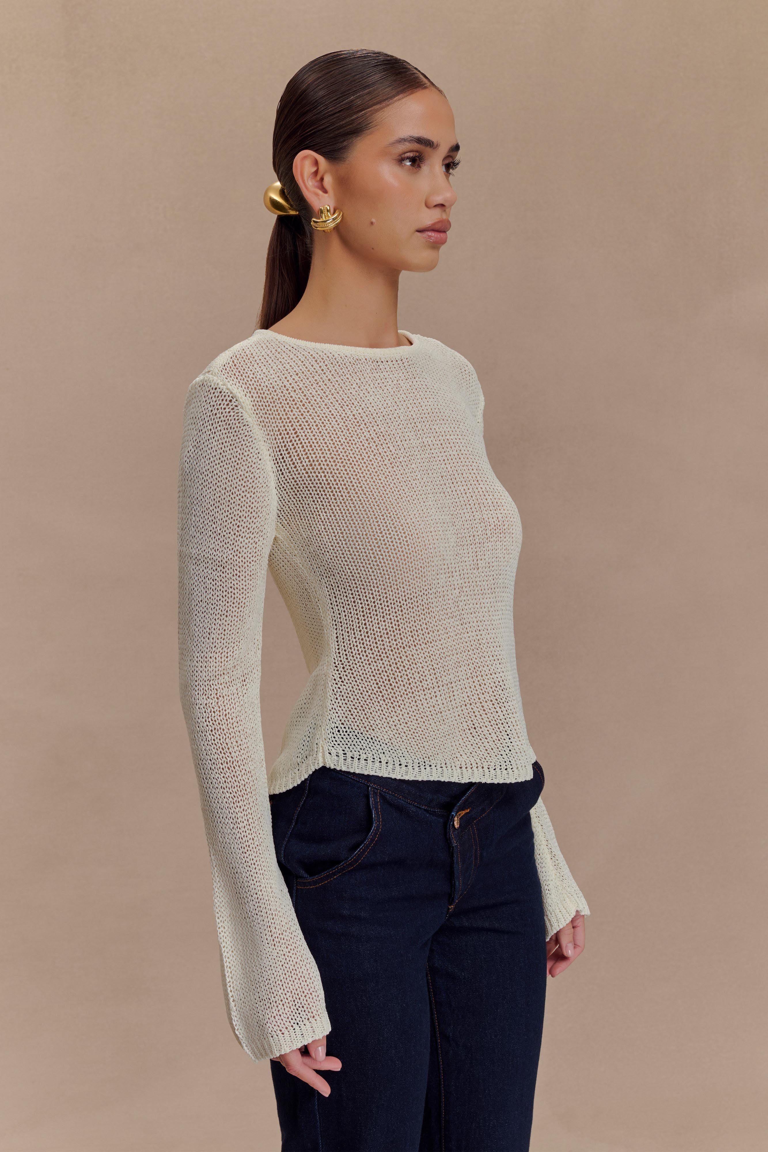 Isabella Long Sleeve Knit Top - White、mySite、solidvoid