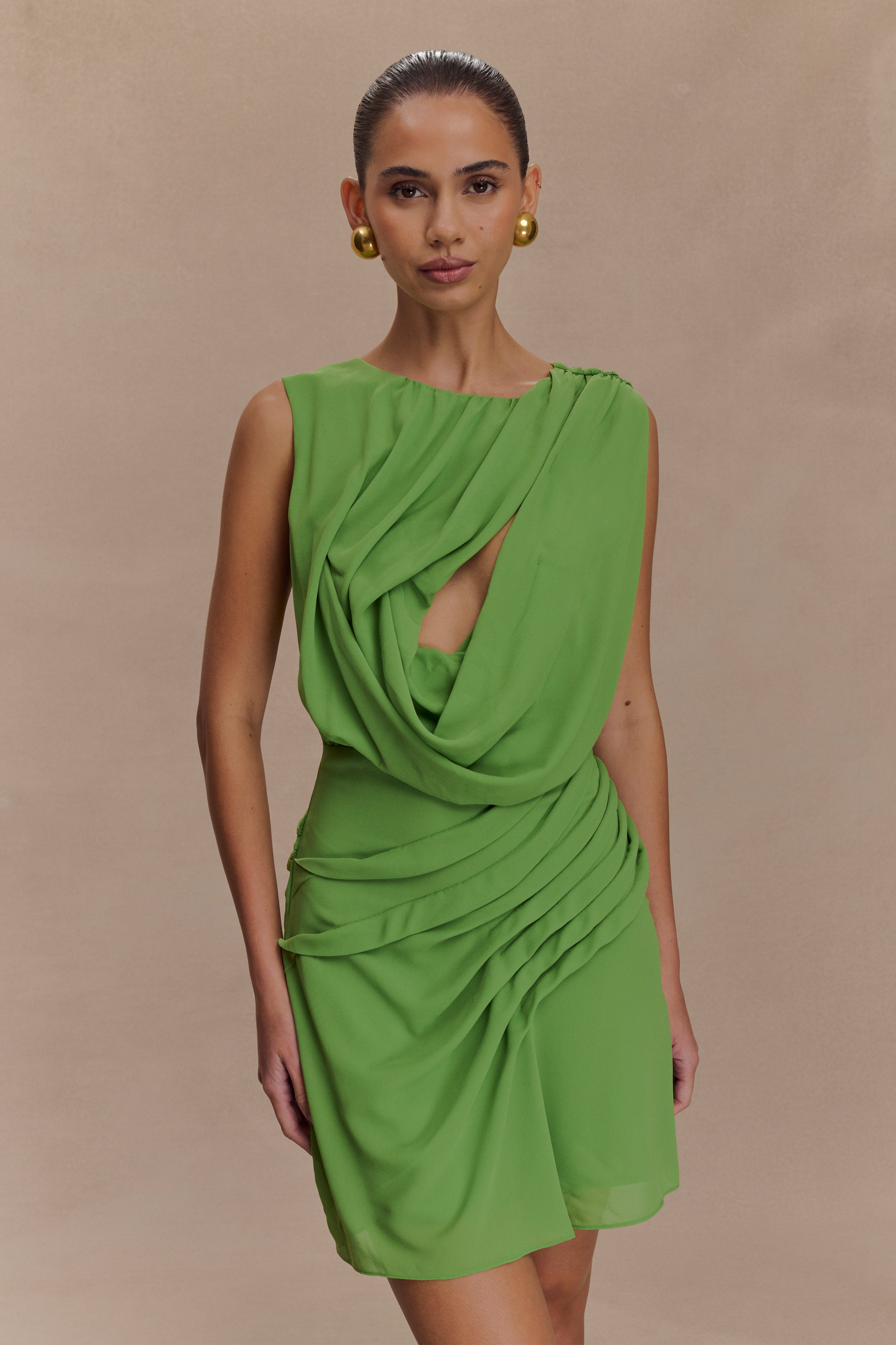 Oria Chiffon Mini Dress - Green、mySite、solidvoid