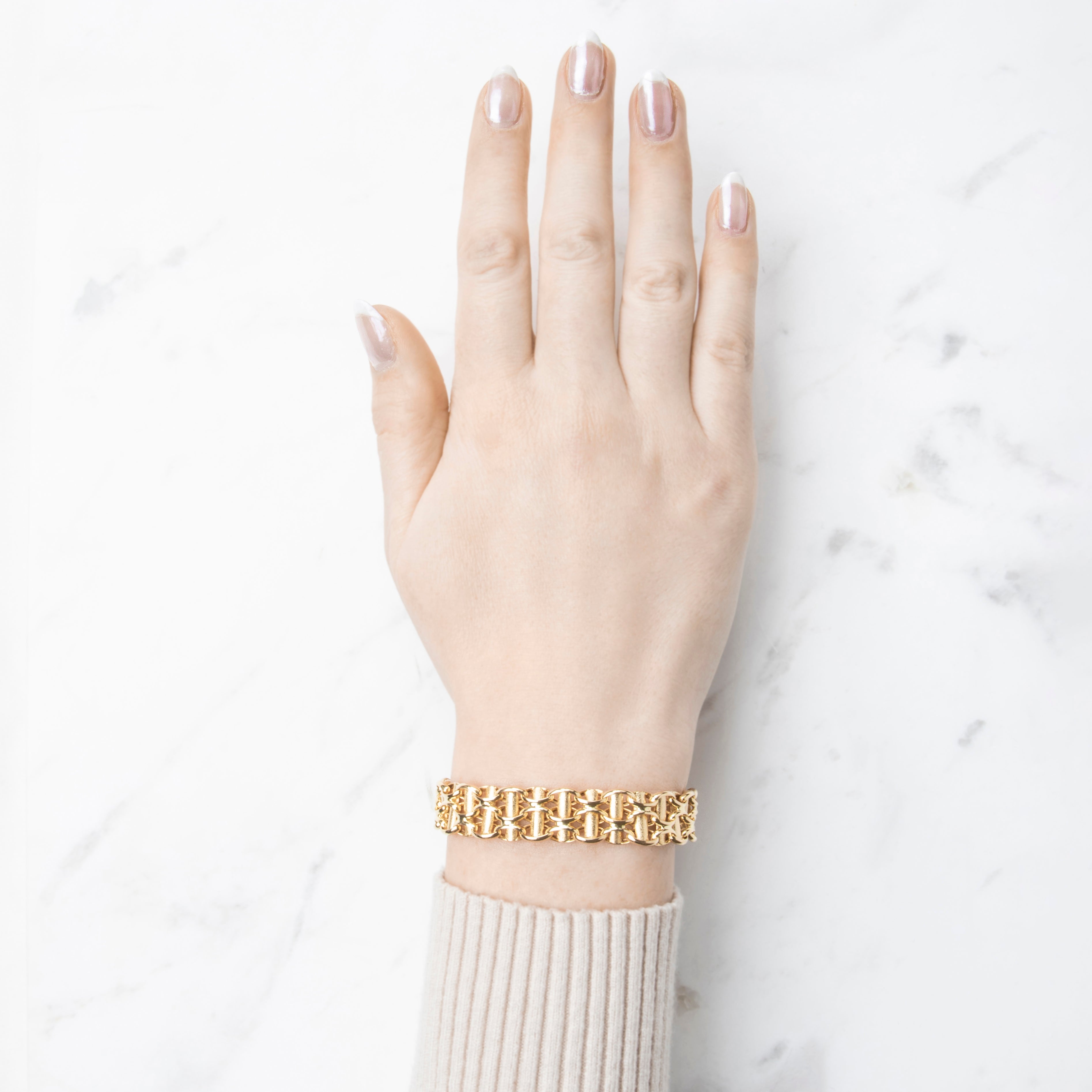 Vintage Italian 14k Yellow Gold Dual-Texture Link Bracelet 6.5、mySite、hinf8tx79