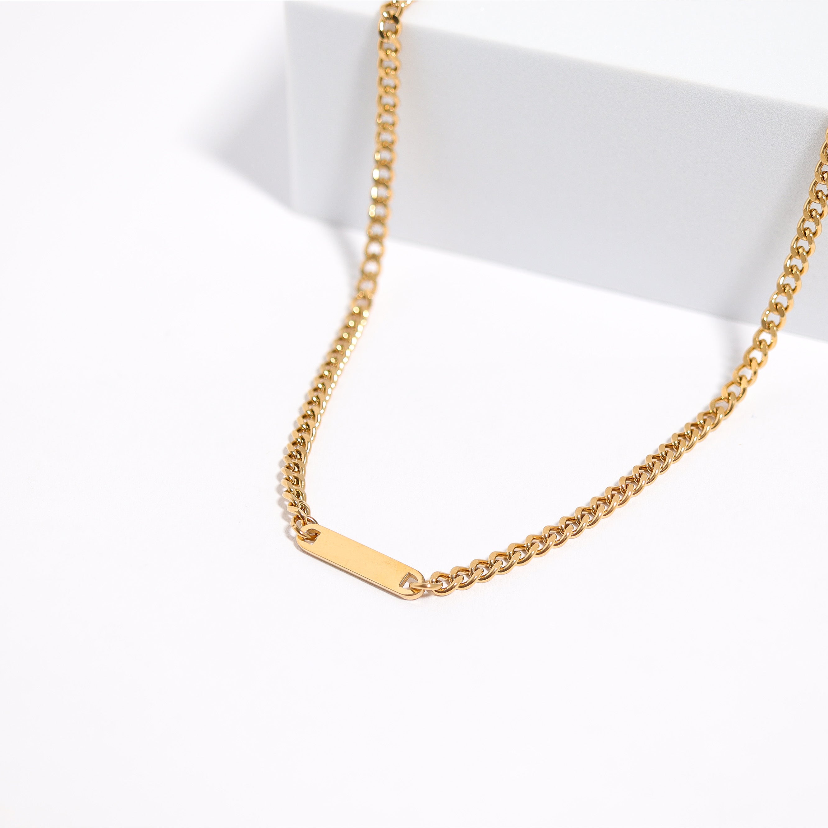 18K Gold PVD Stainless Steel Engravable Curb Chain Bar Necklace / CHN9957、mySite、dreamappss