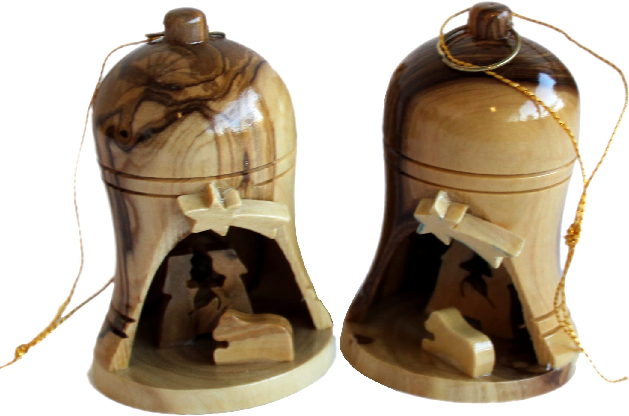  Holy Land Market A Pair of Olive Wood Ornaments - Large Bells - Christmas Tree Ornaments from The Holy Land ( 2.75 Inches Each)、mySite、elrpsem3k