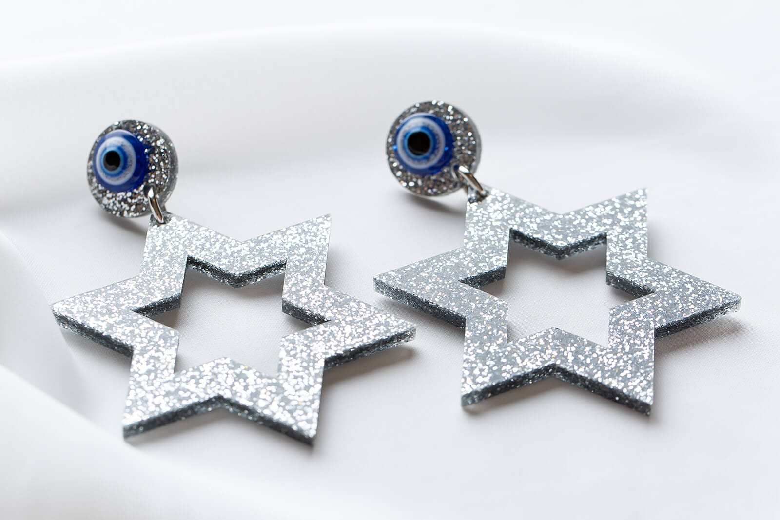 Ester Magen Statement Earrings - Silver Glitter、mySite、topwebapps