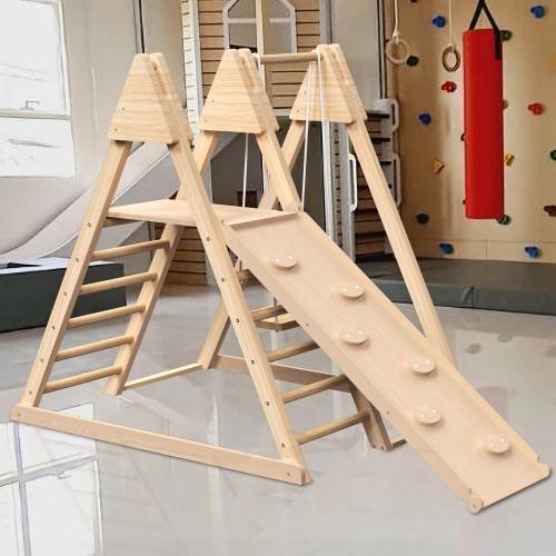 4-in-1 Juniper Indoor Play Gym - Jungle Gym Playset with Baby Swing, Slide, Ladder, and Climbing Wall - Foldable Wooden Playset - Indoor Jungle Gym for Kids、、casual