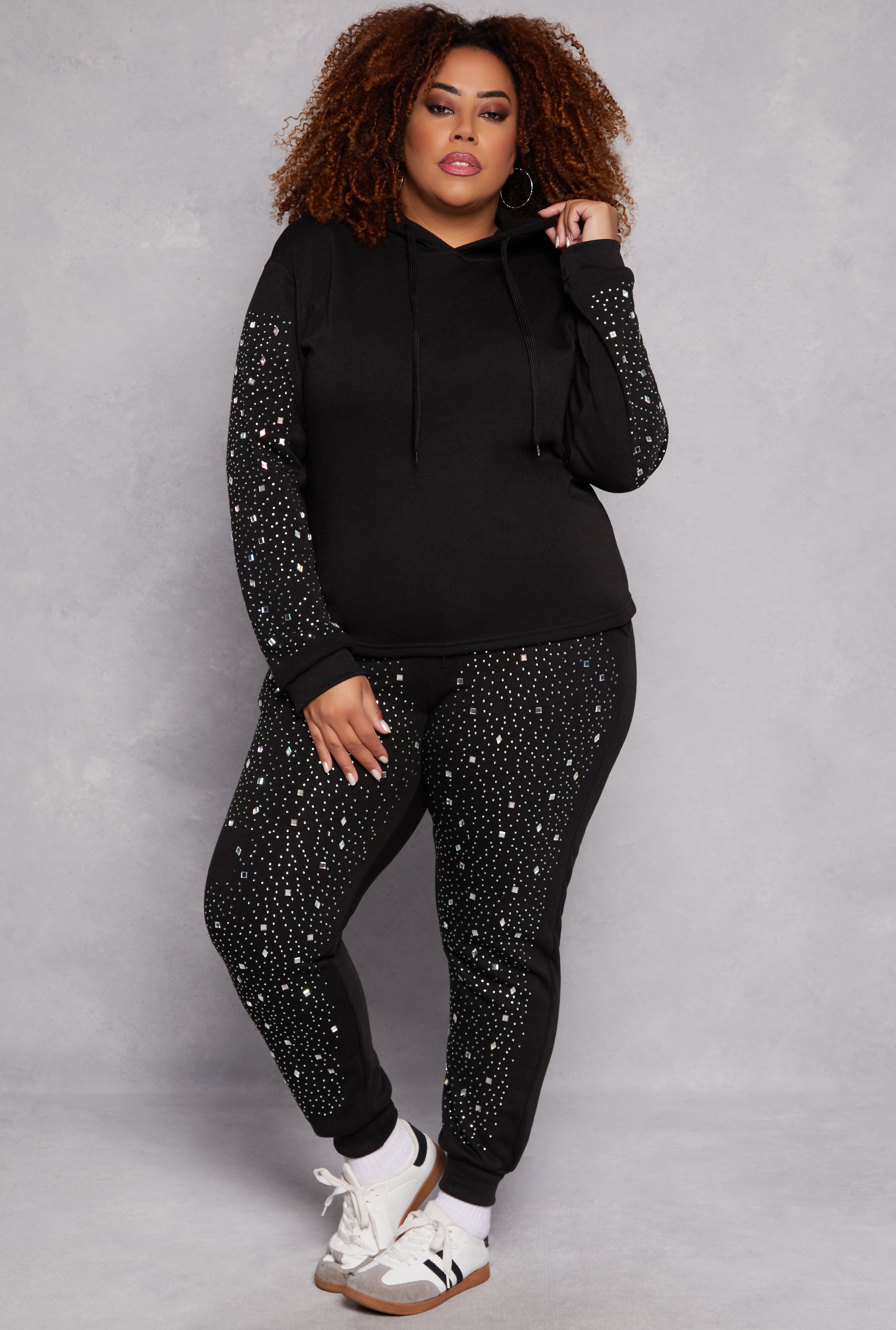 Plus Size Rhinestone Drawstring Joggers、mySite、camillekostekn