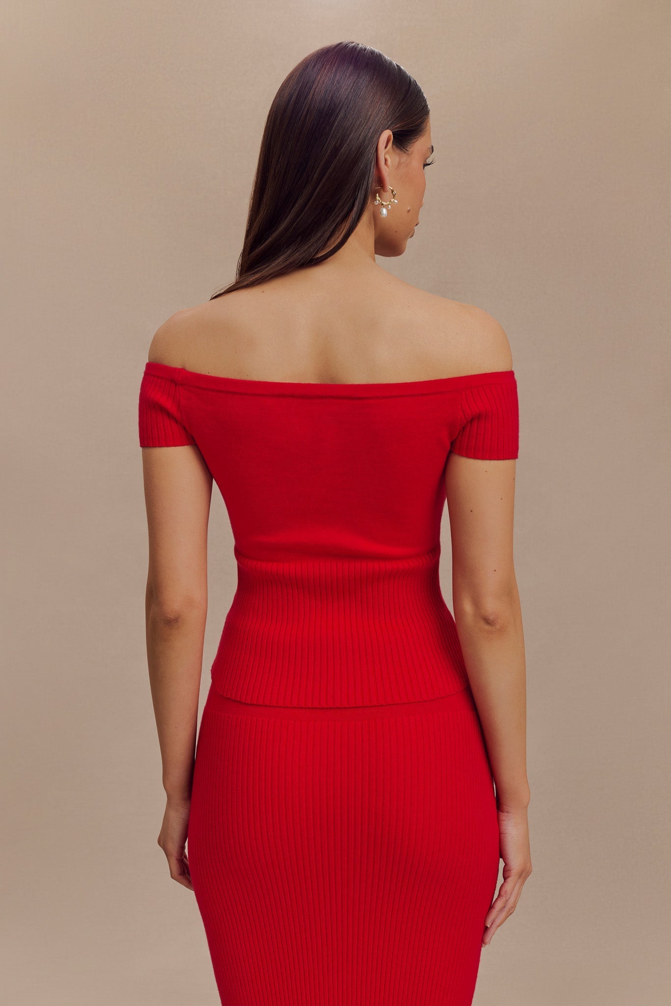 Mathilde Ribbed Knit Off Shoulder Top - Ruby、mySite、solidvoid