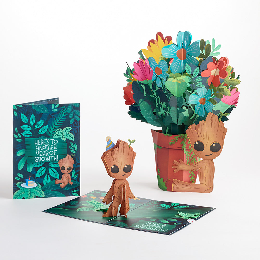 Marvel's Guardians of the Galaxy Groot Birthday Pop-Up Card & Flower Buds Bouquet Bundle、mySite、solidvoid