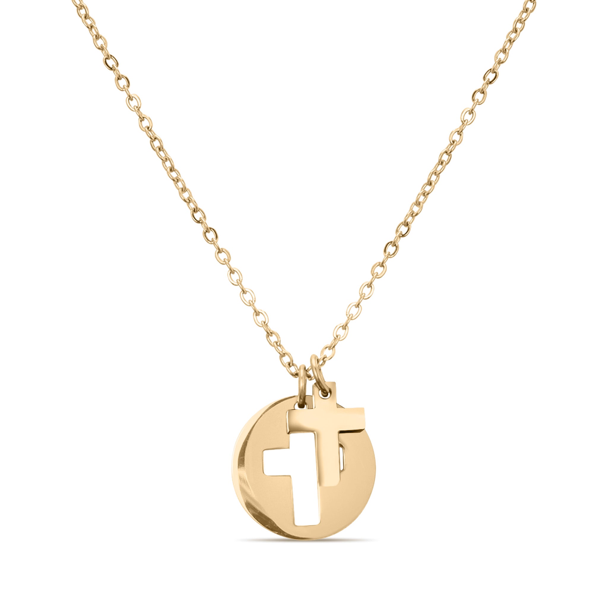 18K Gold PVD Stainless Steel Cutout Cross Charm Necklace / SBB0311、mySite、dreamappss