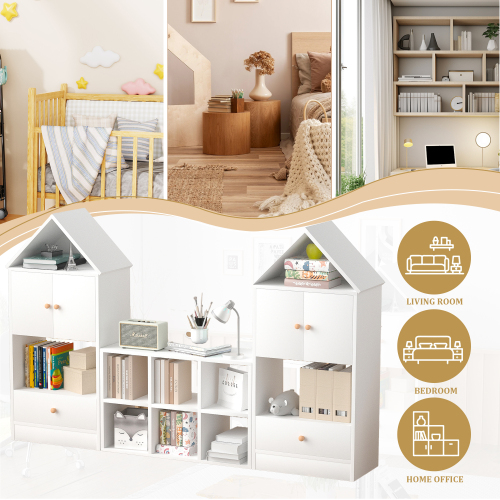 Versatile Children's Bookshelf with House-Shaped Design, Multi-Functional Storage for Books and Toys, Adjustable Placement, Durable Kids Organizer for Playroom or Bedroom Easy Assembly & Safe for Kid、、casual