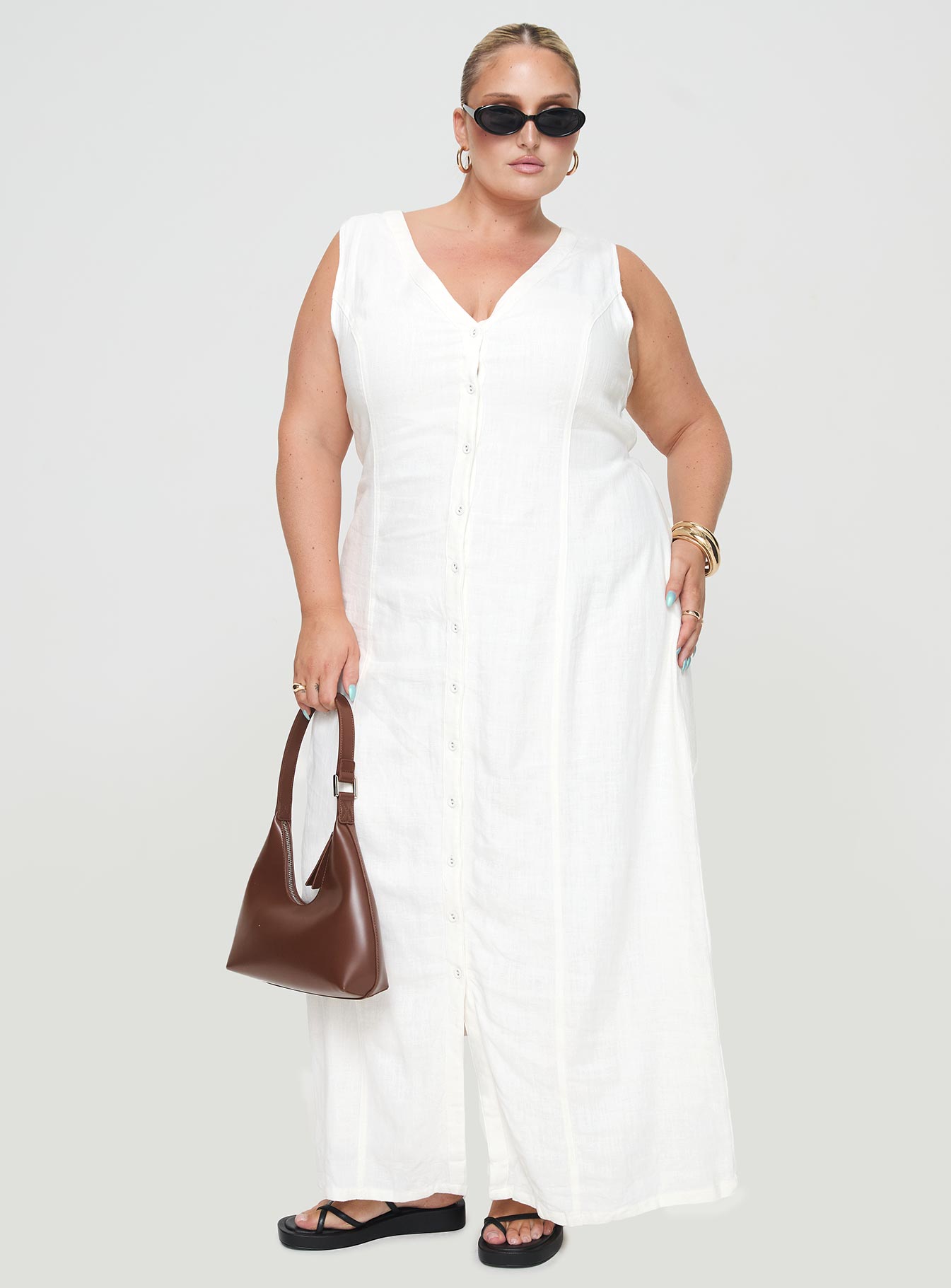 Summer Season Linen Blend Maxi Dress White Curve、mySite、solidvoid