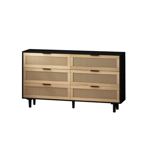 51.18"6-Drawers Rattan Storage Cabinet Rattan Drawer,for Bedroom,Living Room,Natural (Same SKU:W757P198980)、、casual