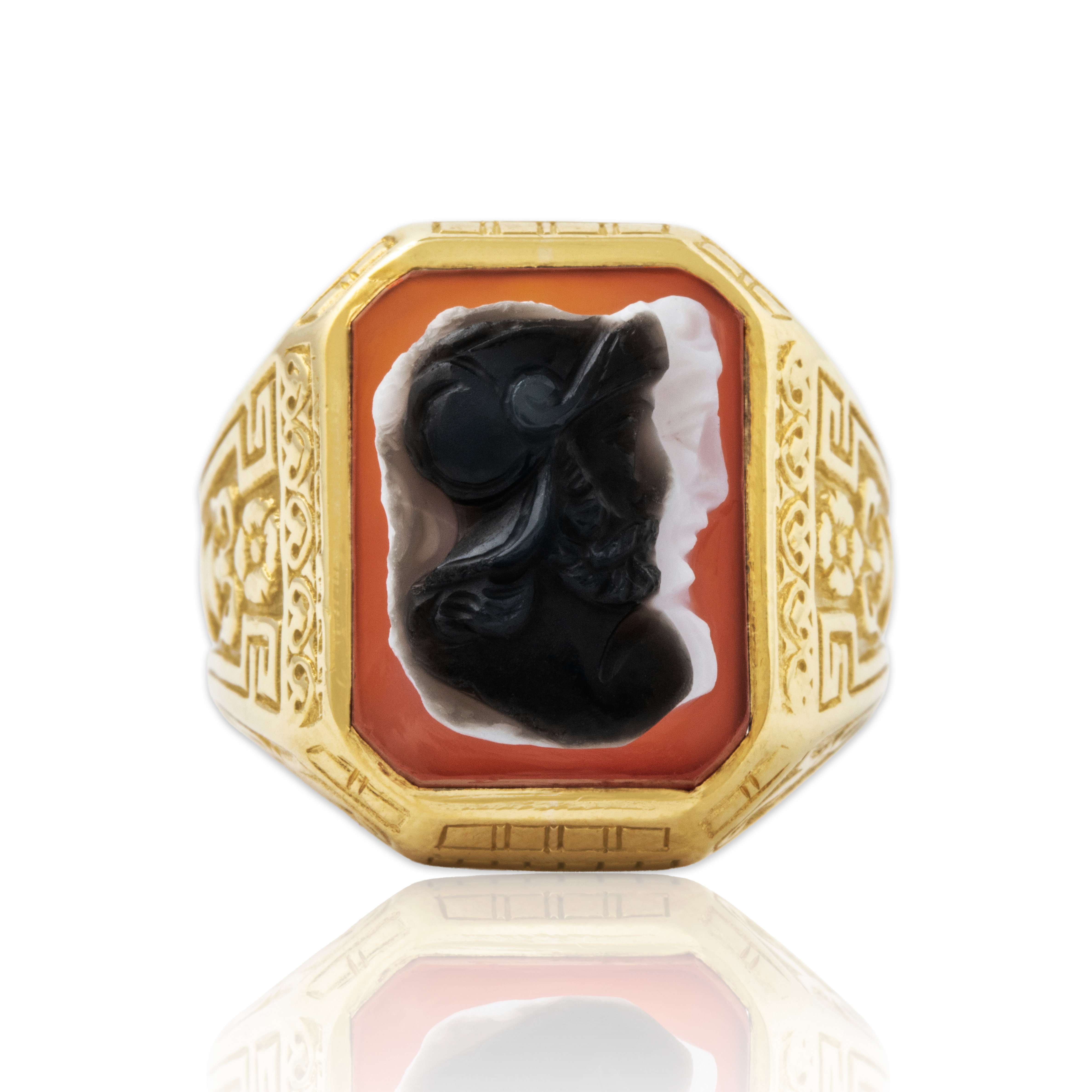 Antique 10k Yellow Gold Hardstone Etruscan Revival Cameo Ring 8.50、mySite、hinf8tx79