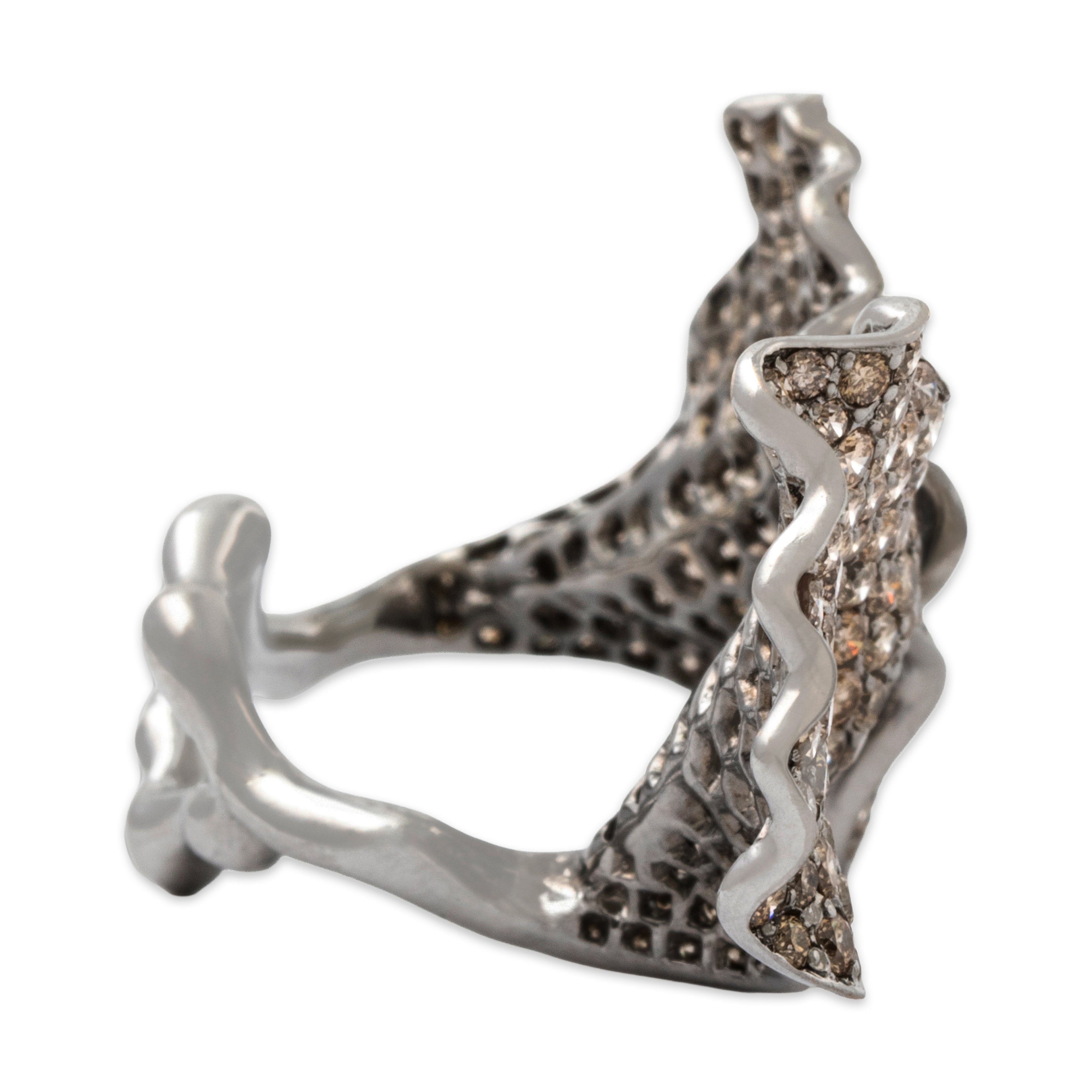 Vintage Large 18k White Gold 4.77cttw Champagne Diamond Statement Ring 8.25、mySite、hinf8tx79