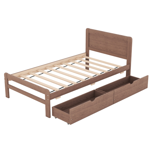 Modern Design Twin Size Platform Bed Frame with 2 Drawers for Grey Color、、xpatfood